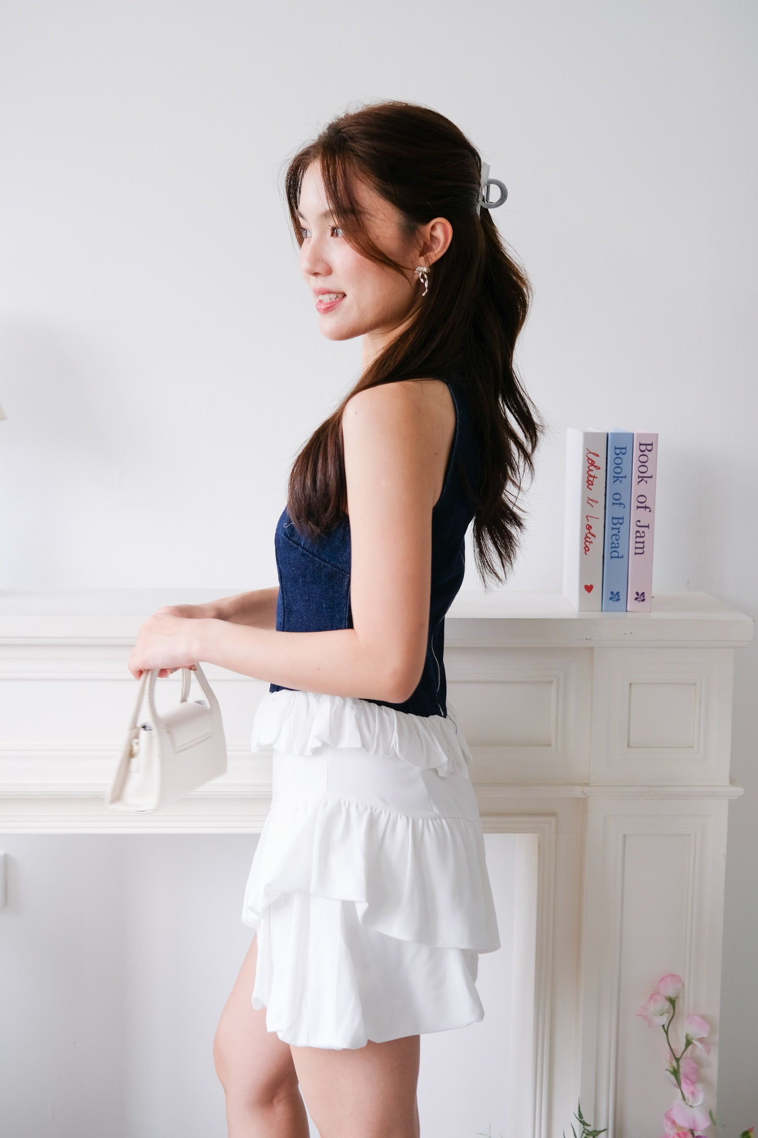 Lica Bubble Cloud Halter Denim Top (Dark Blue)