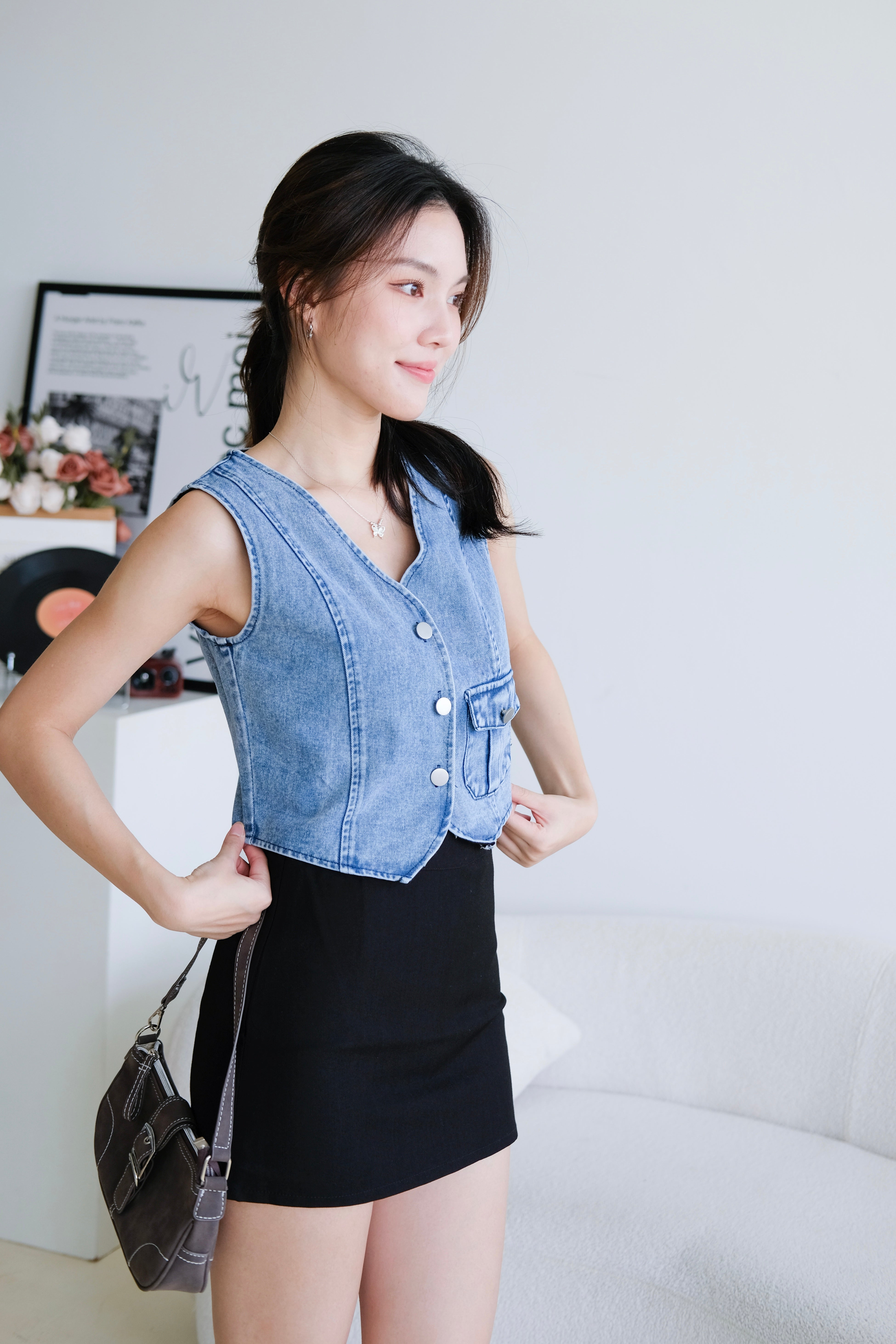 Tricia Denim Vest Top (Light Blue)