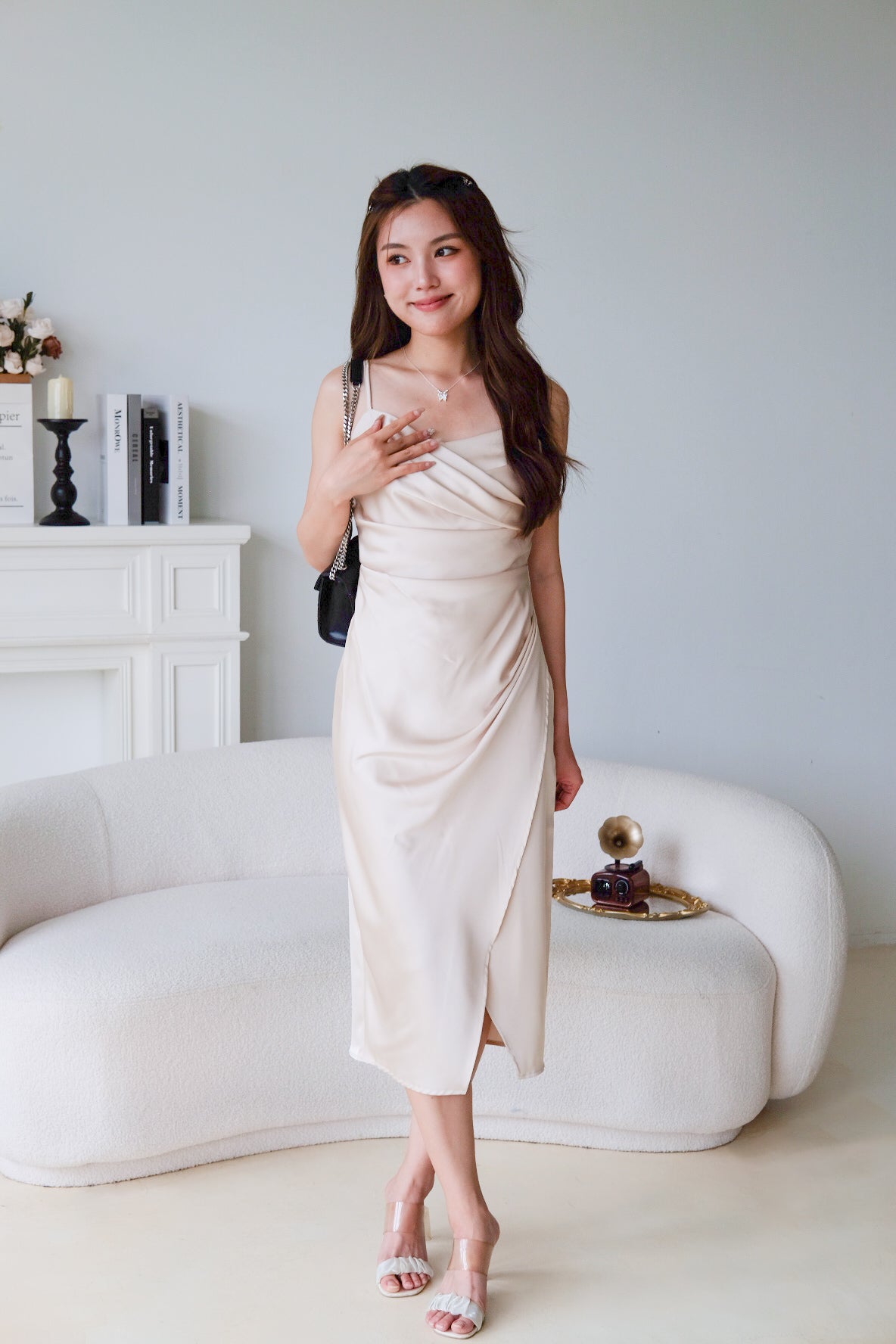 Ella Satin Dinner Dress (Champagne)