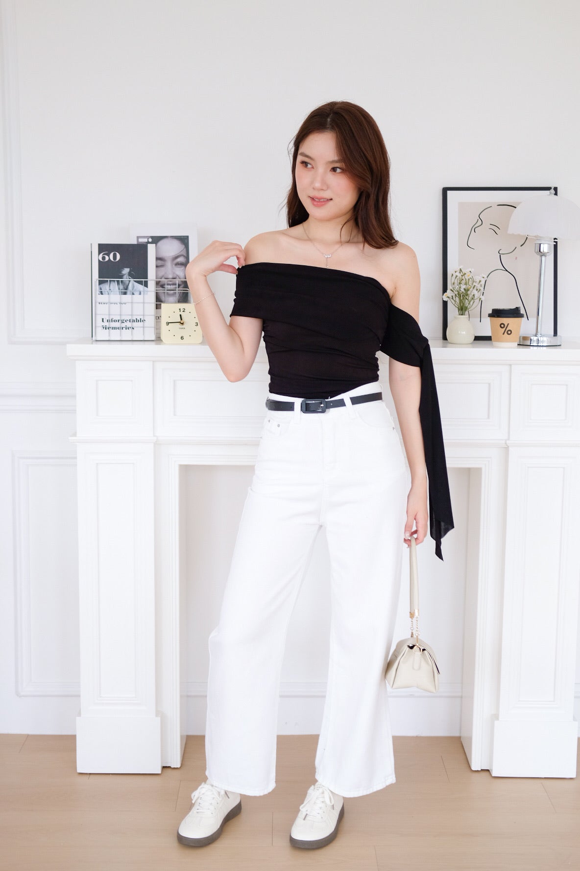 Erika Draped Off Shoulder Top (Black)
