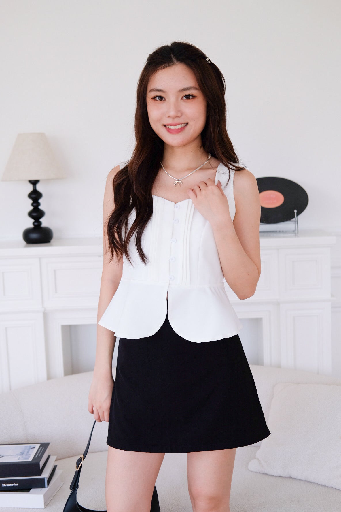 Esther Mini Pleats Flare Top (White)