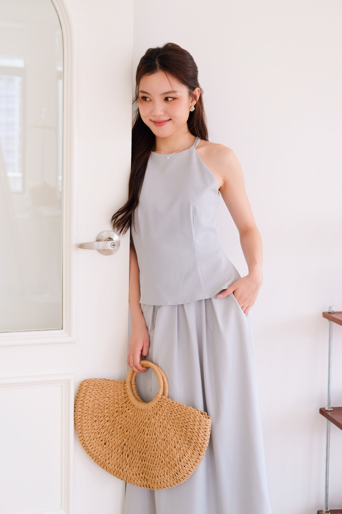 Agnes Halter Maxi Set (Nude Blue)