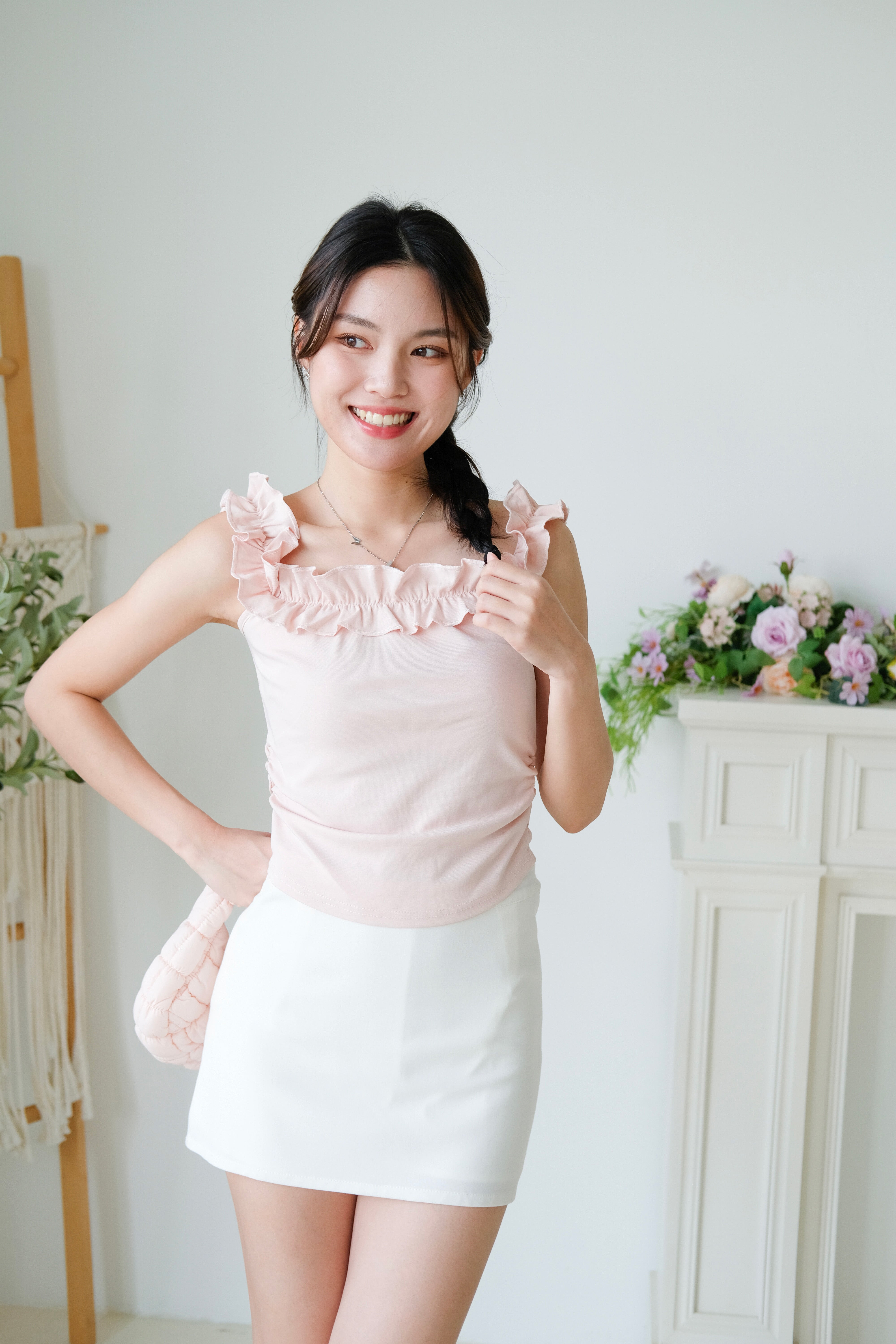 Layla Ruffle Off Shoulder (Light Pink)