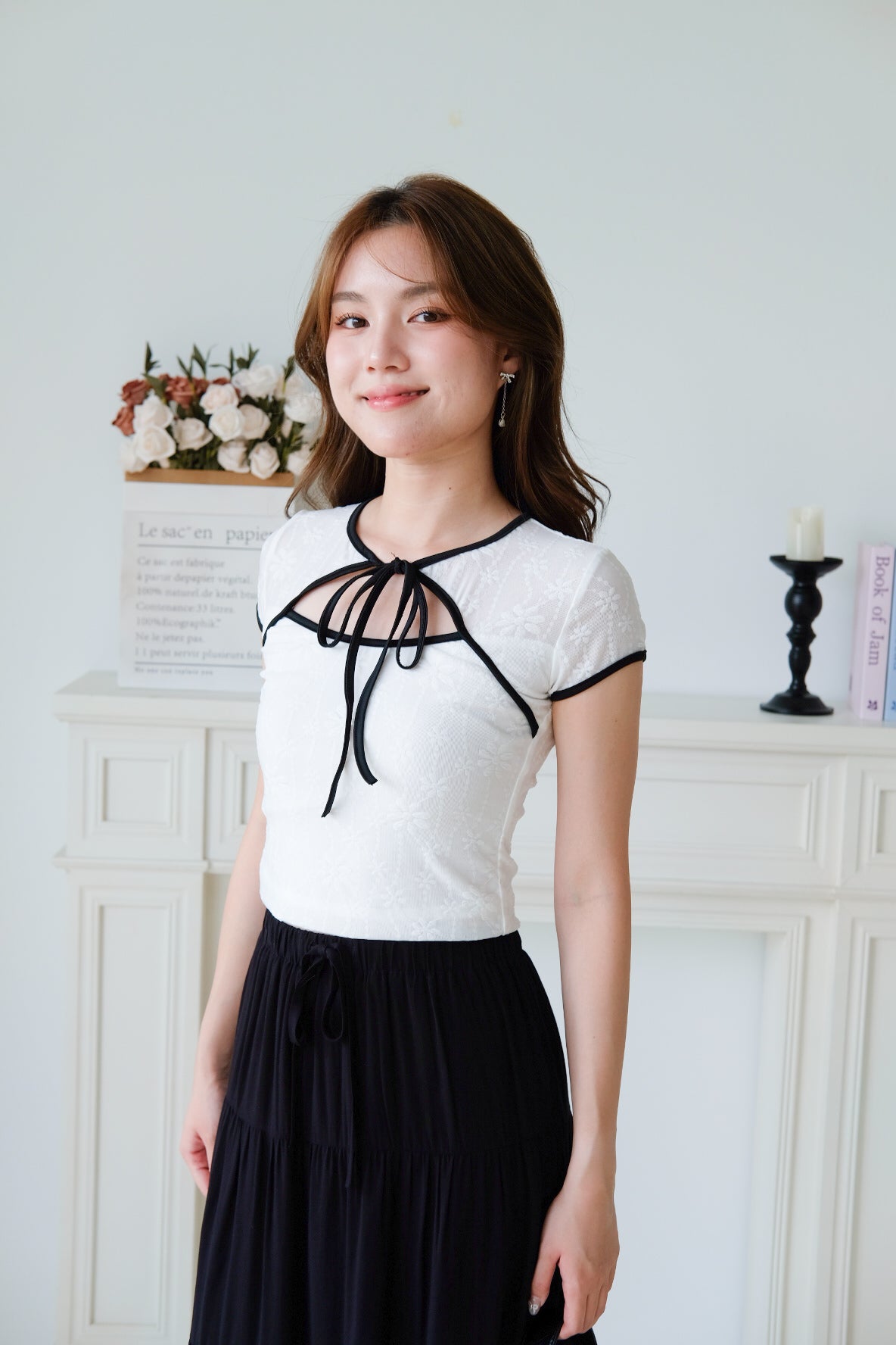 Irisa Lace Ribbon Top (White)