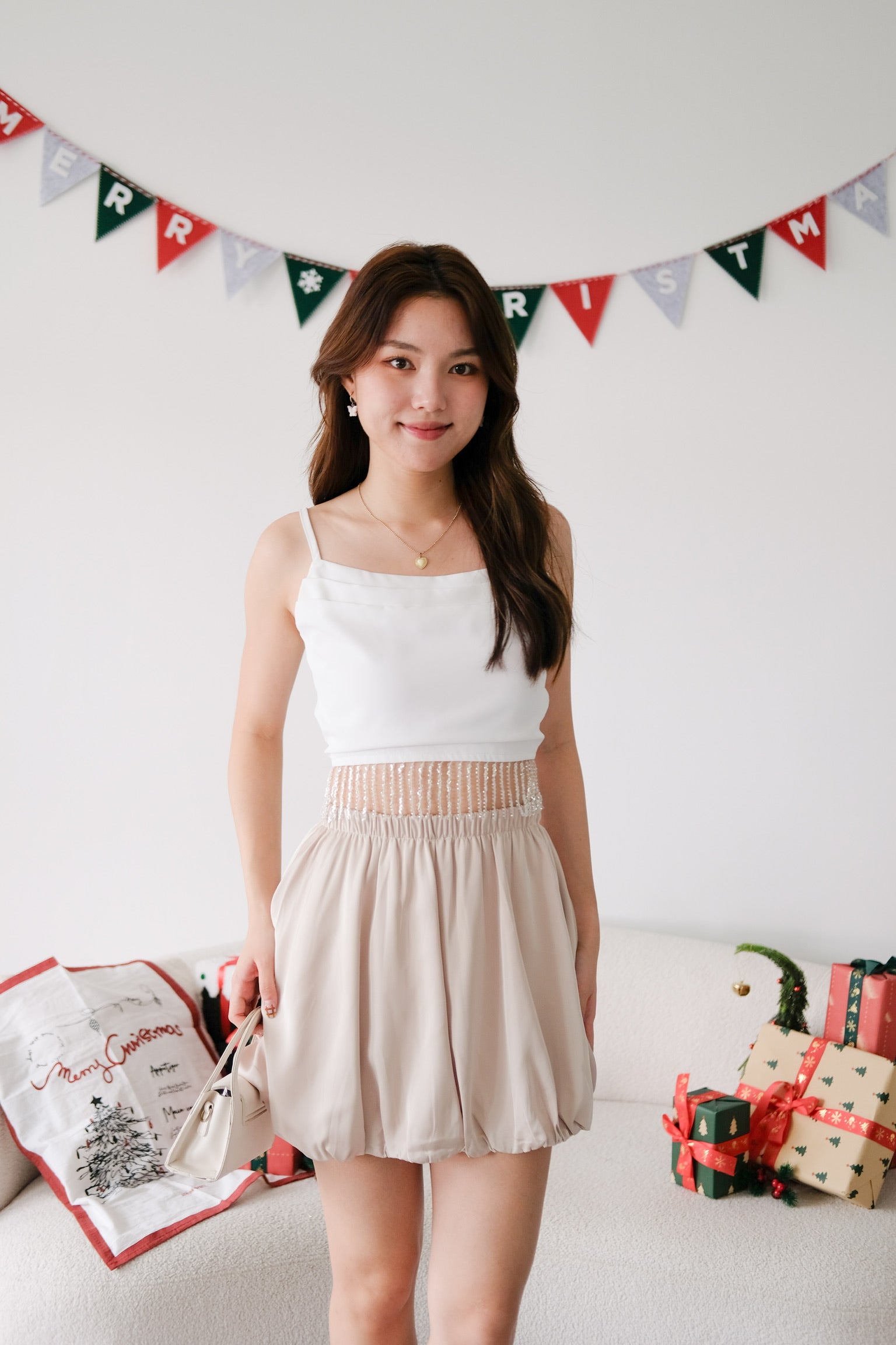 Amaria Embellished Tassel Crop Top (White)