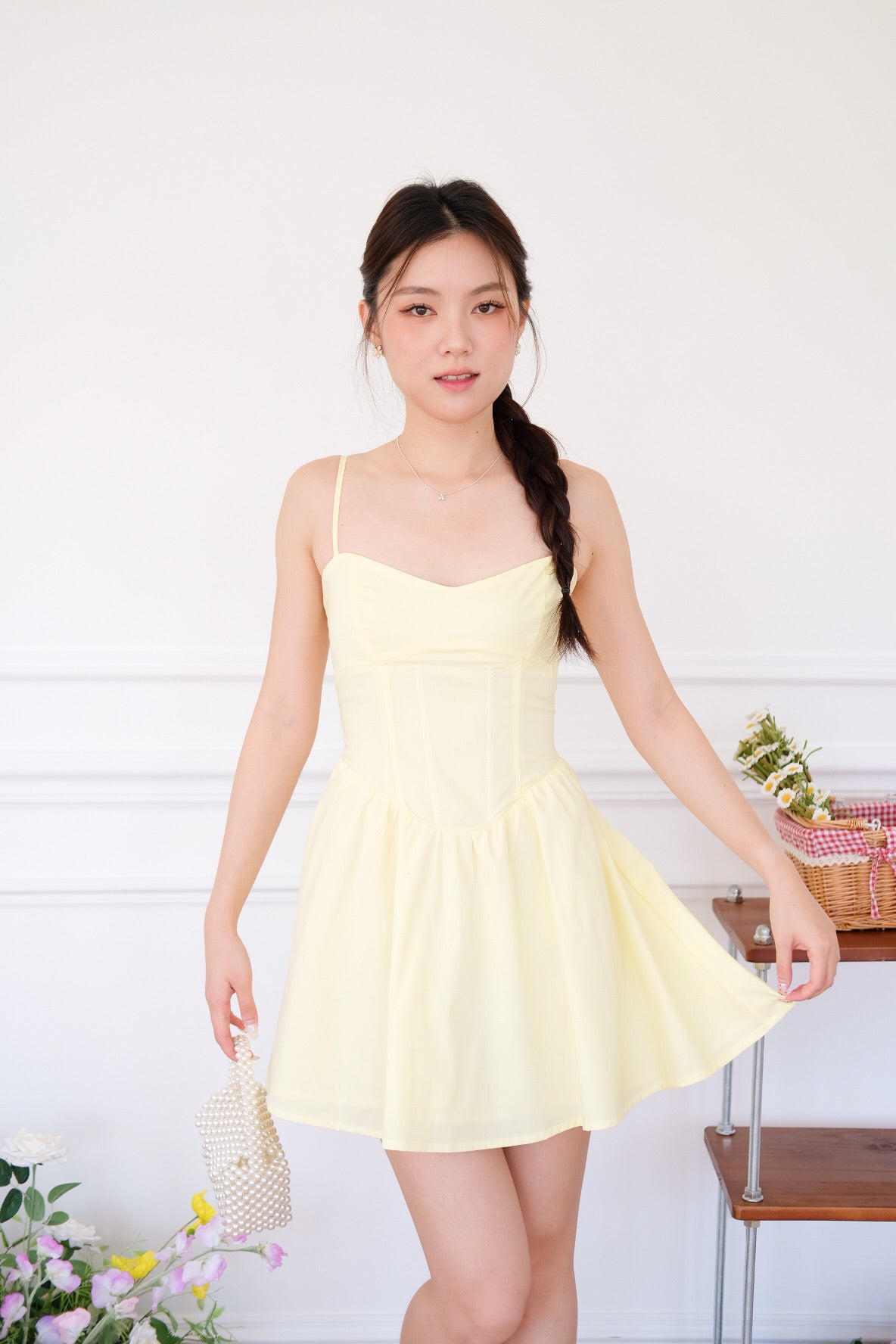 Clara Self Tie Back Skater Dress (Sunshine Yellow)