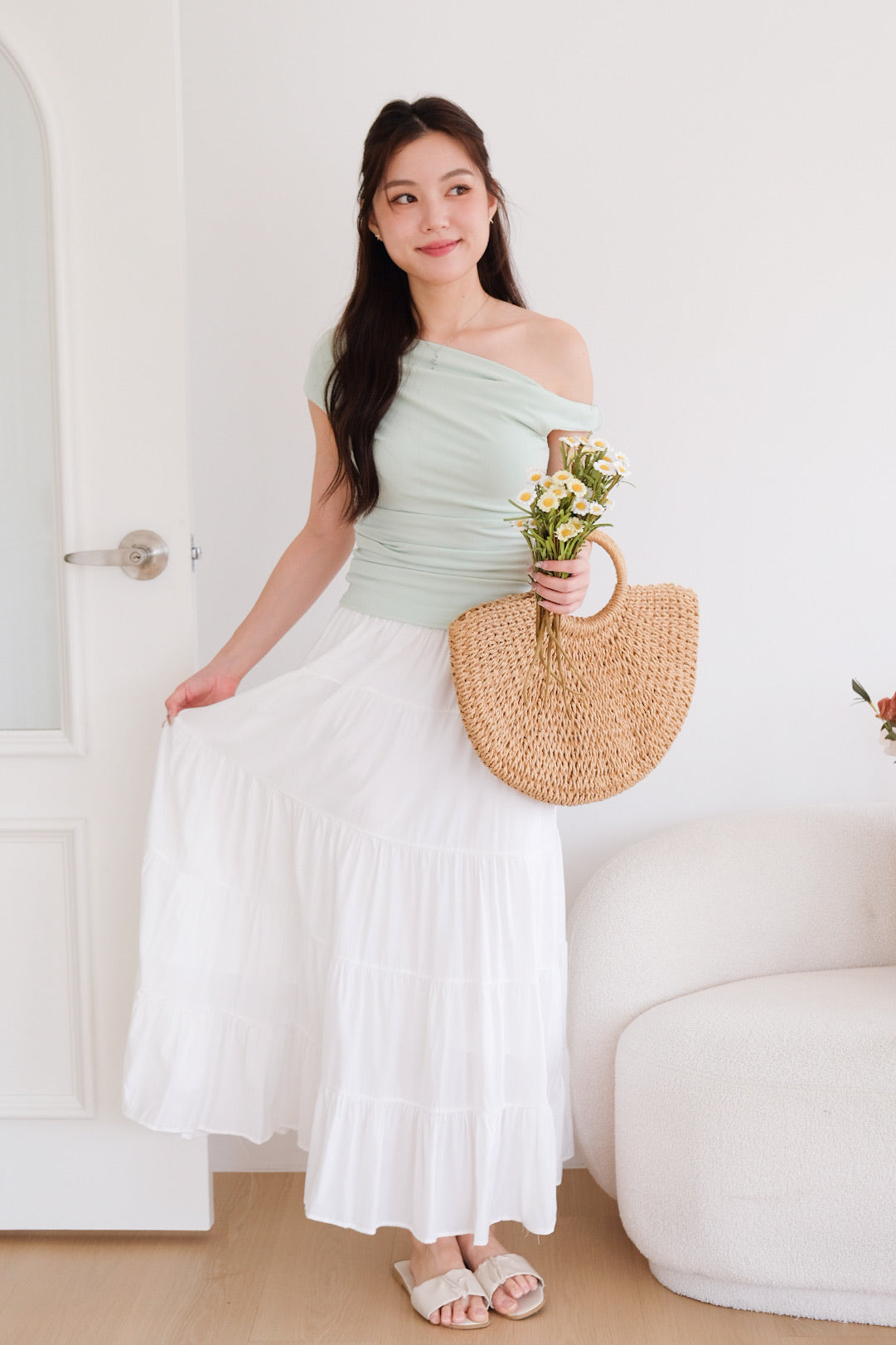 Willa Tiered Maxi Skirt (White)