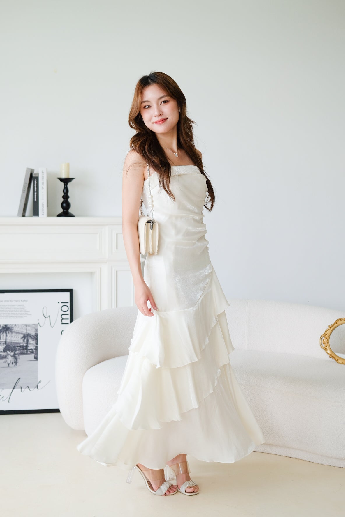 Vicky Ruffle Tiered Dinner Maxi Dress (Cream)