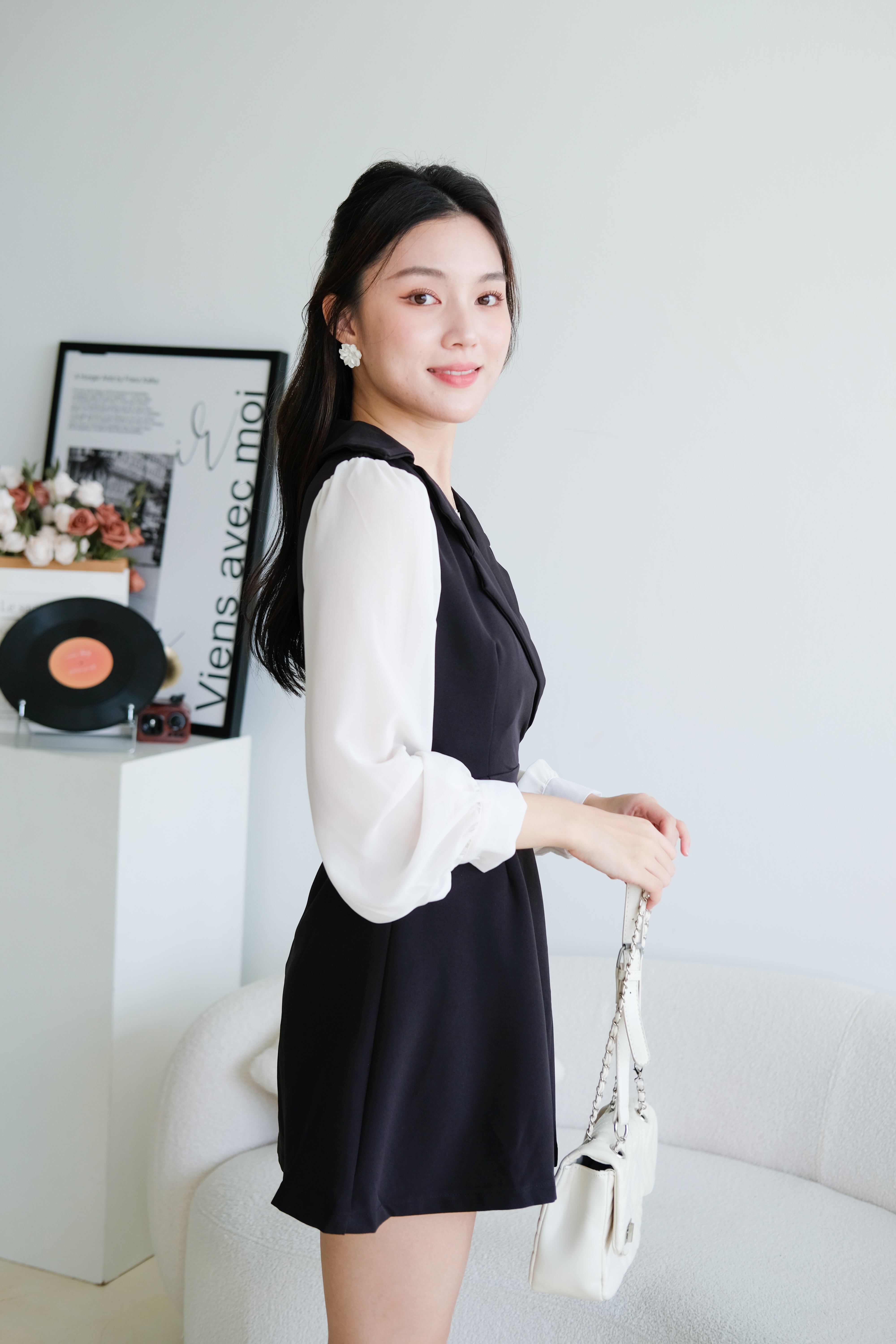 Louisa Blazer Sleeve Dress (Black)