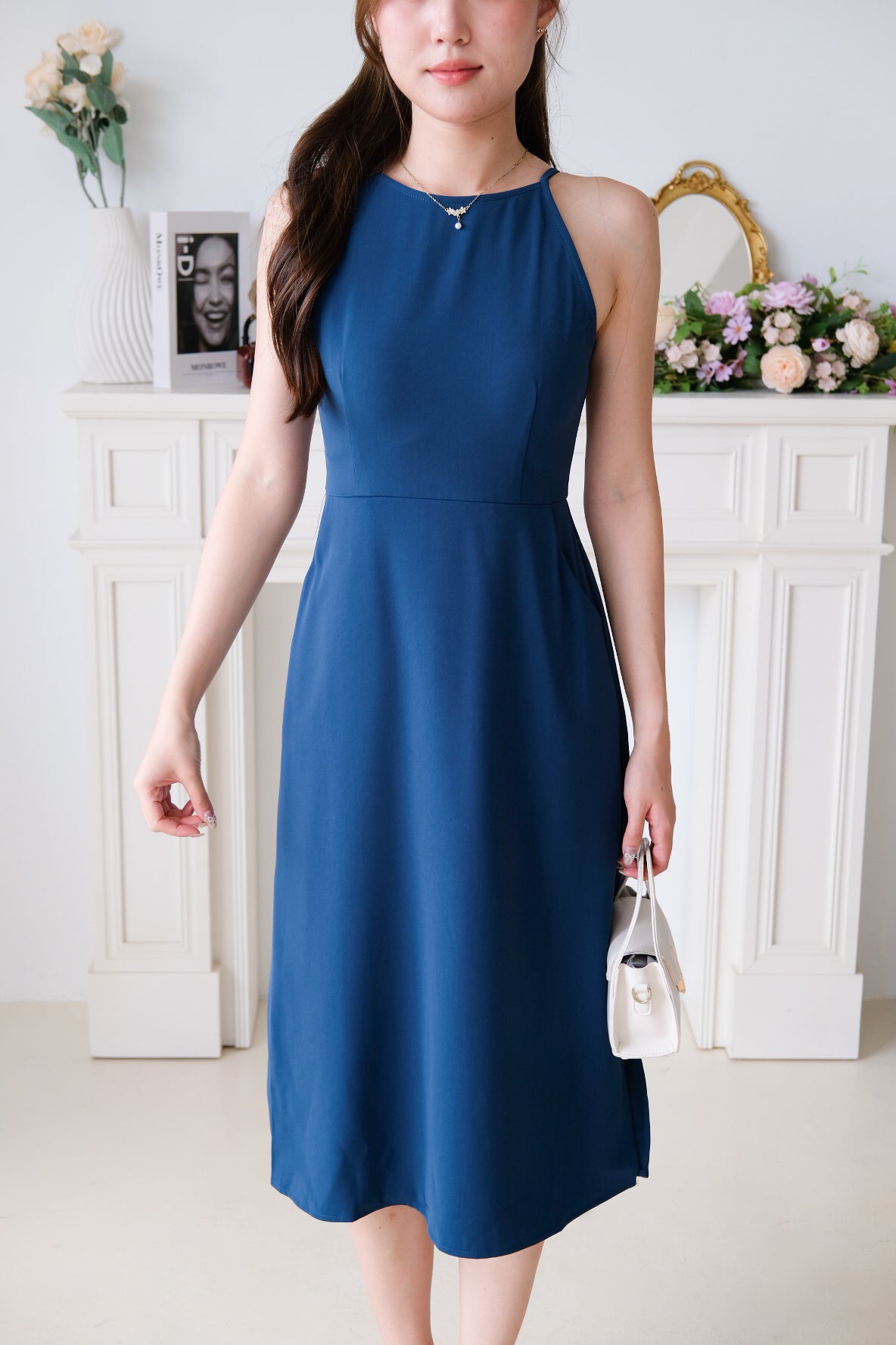 Canice Halter Side Slit Midi Dress (Teal)