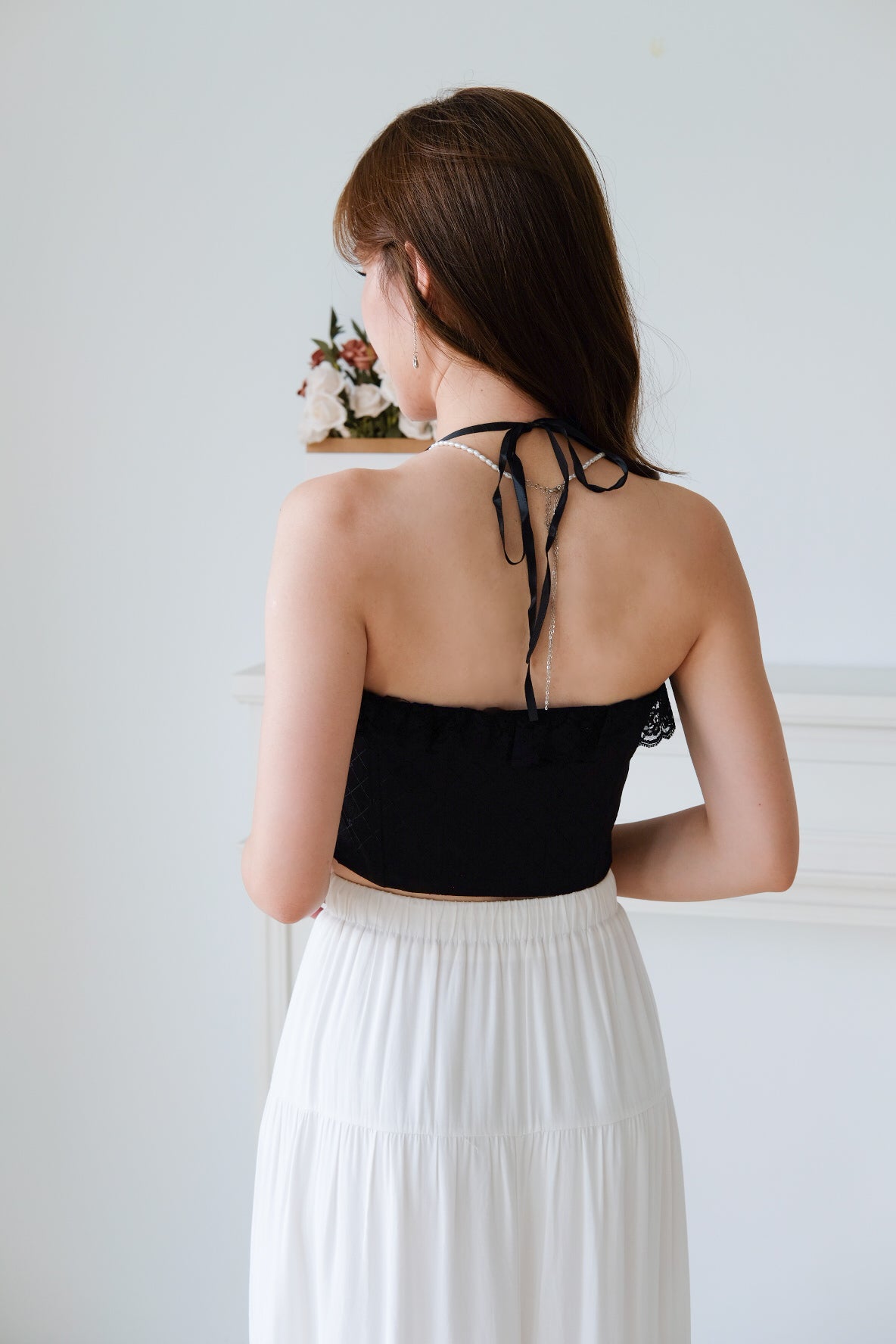 Alianna Lace Corset Crop Top (Black)