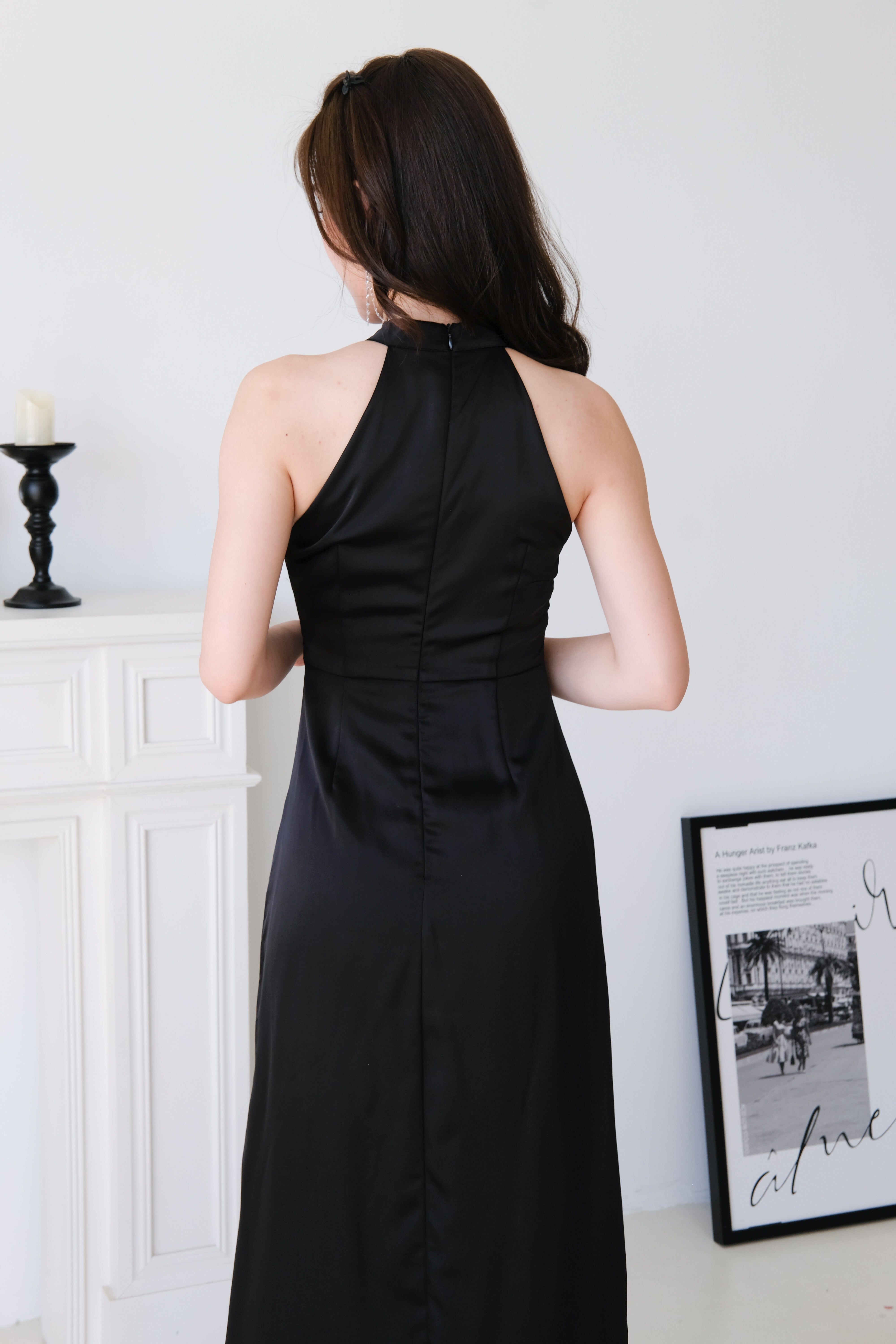 Elyanne Halter Satin Slit Maxi Dress (Black)