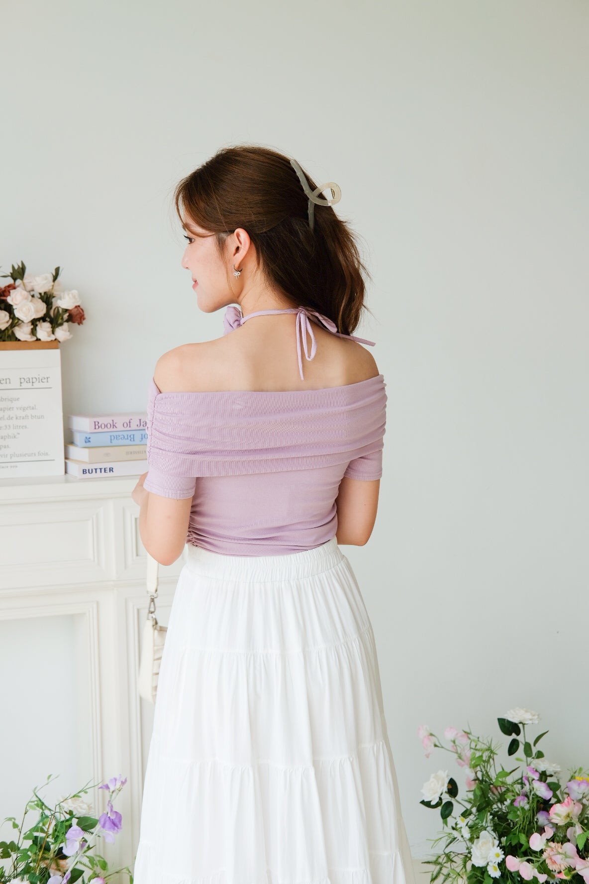 Deena Off Shoulder Stretchy Top (Lilac)