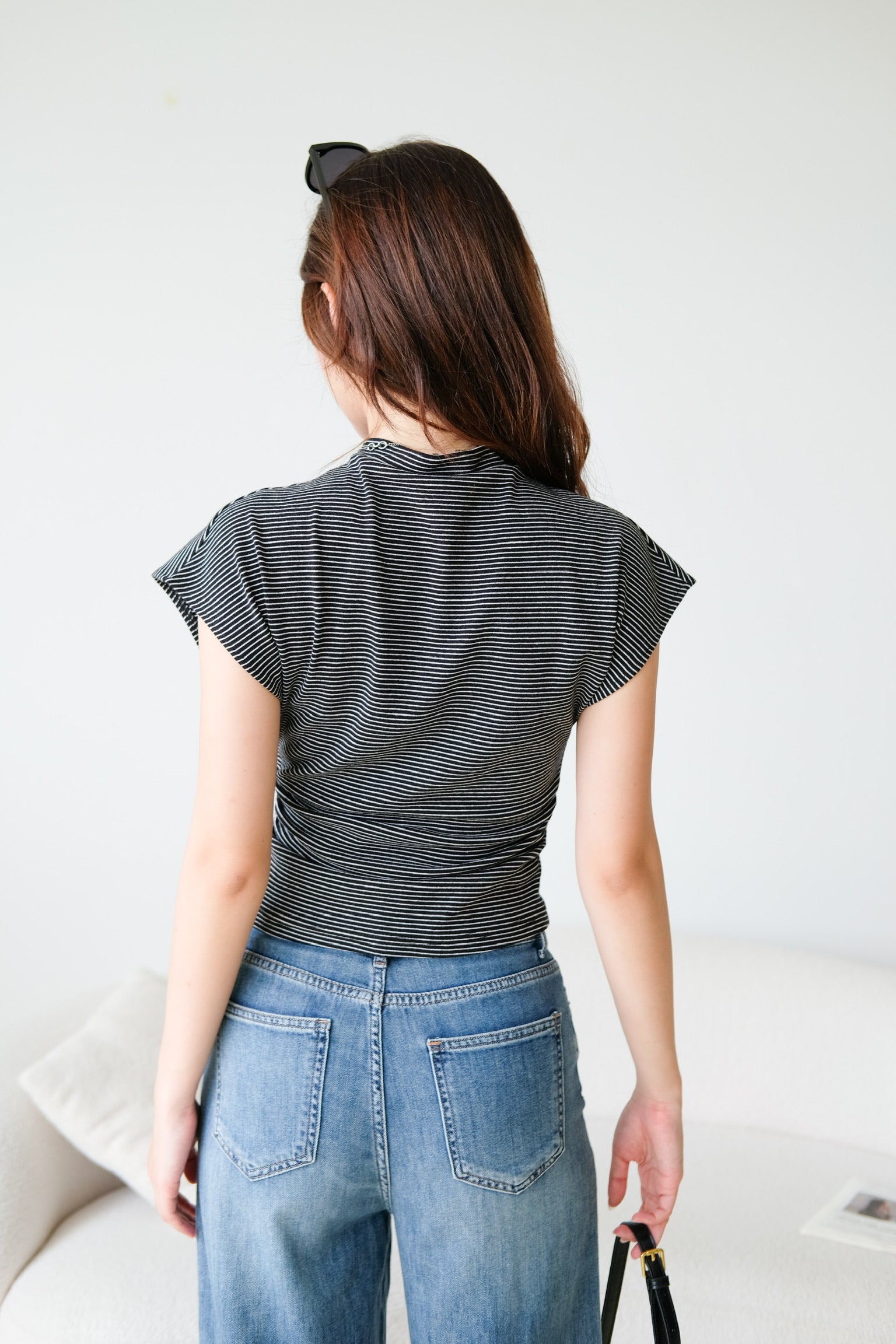 Lucca Batwing High Neck Shirt (Black Stripes)