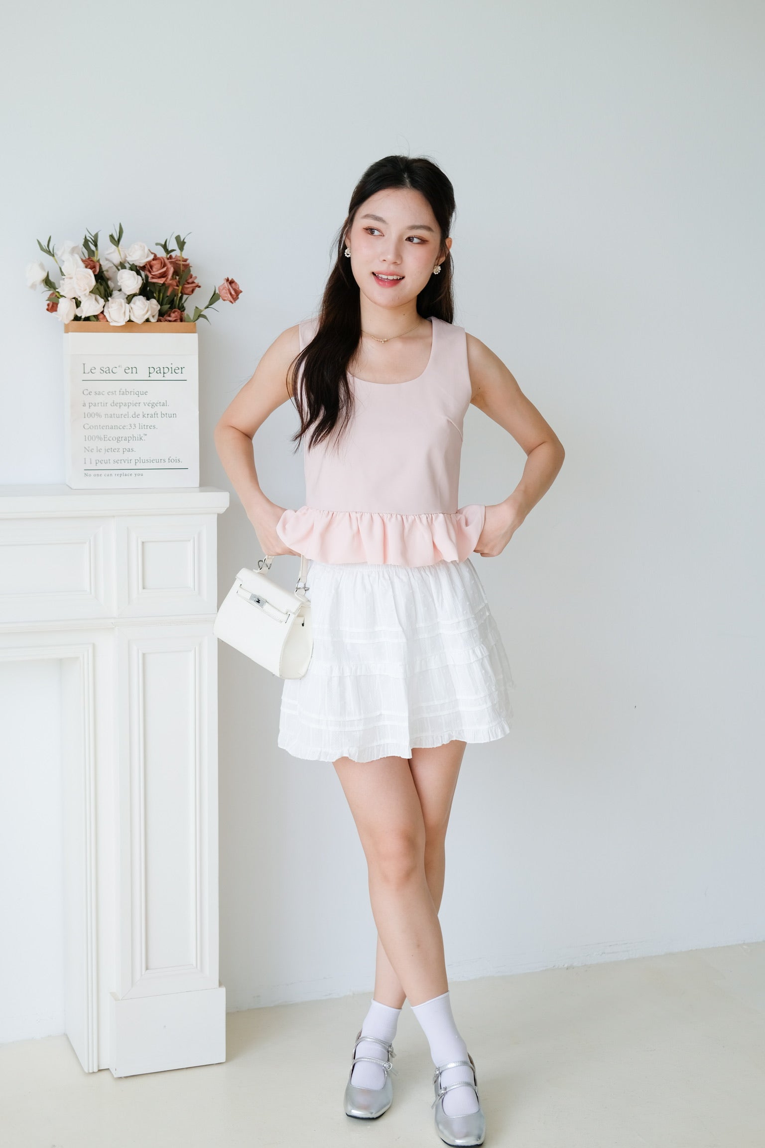 Vivara Ruffle Peplum Crop (Baby Pink)