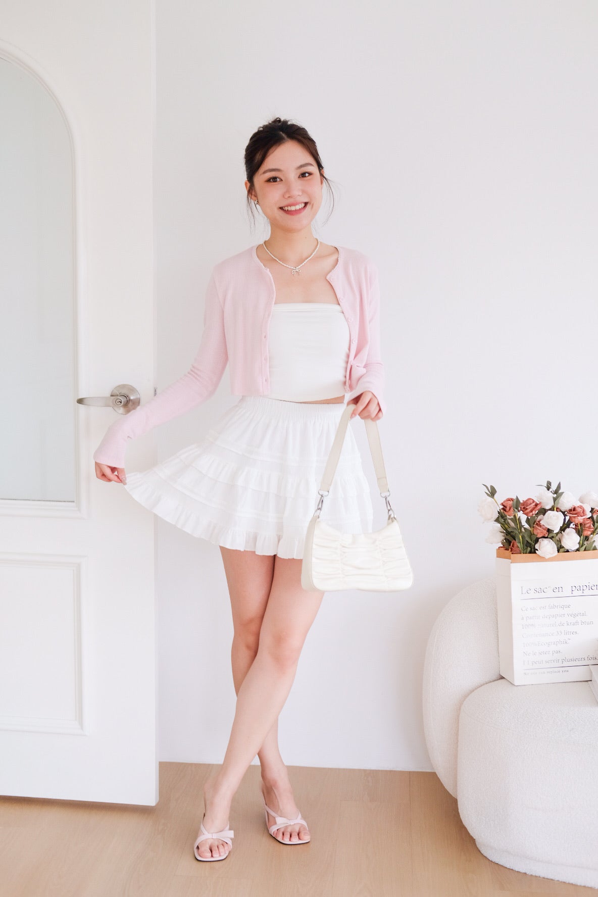 Danielle Cropped Cardigan (Light Pink)