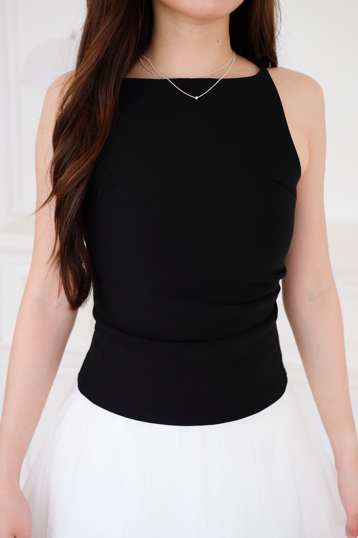 Elodie Boatneck Ruched Top (Black)