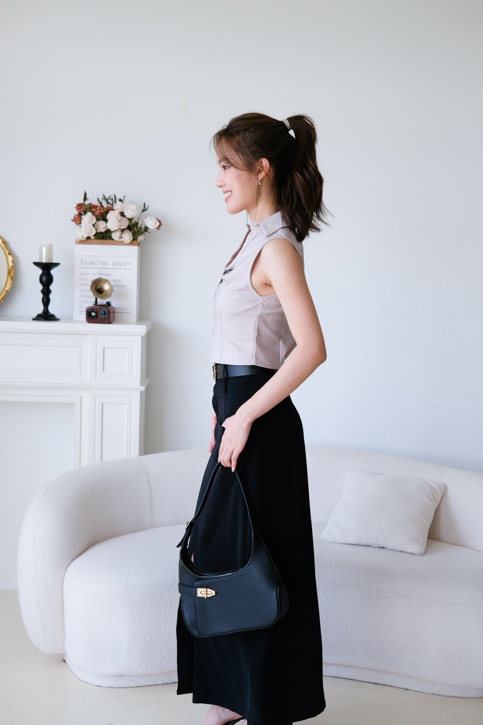 Thea Collared Work Top (Purplish Grey)