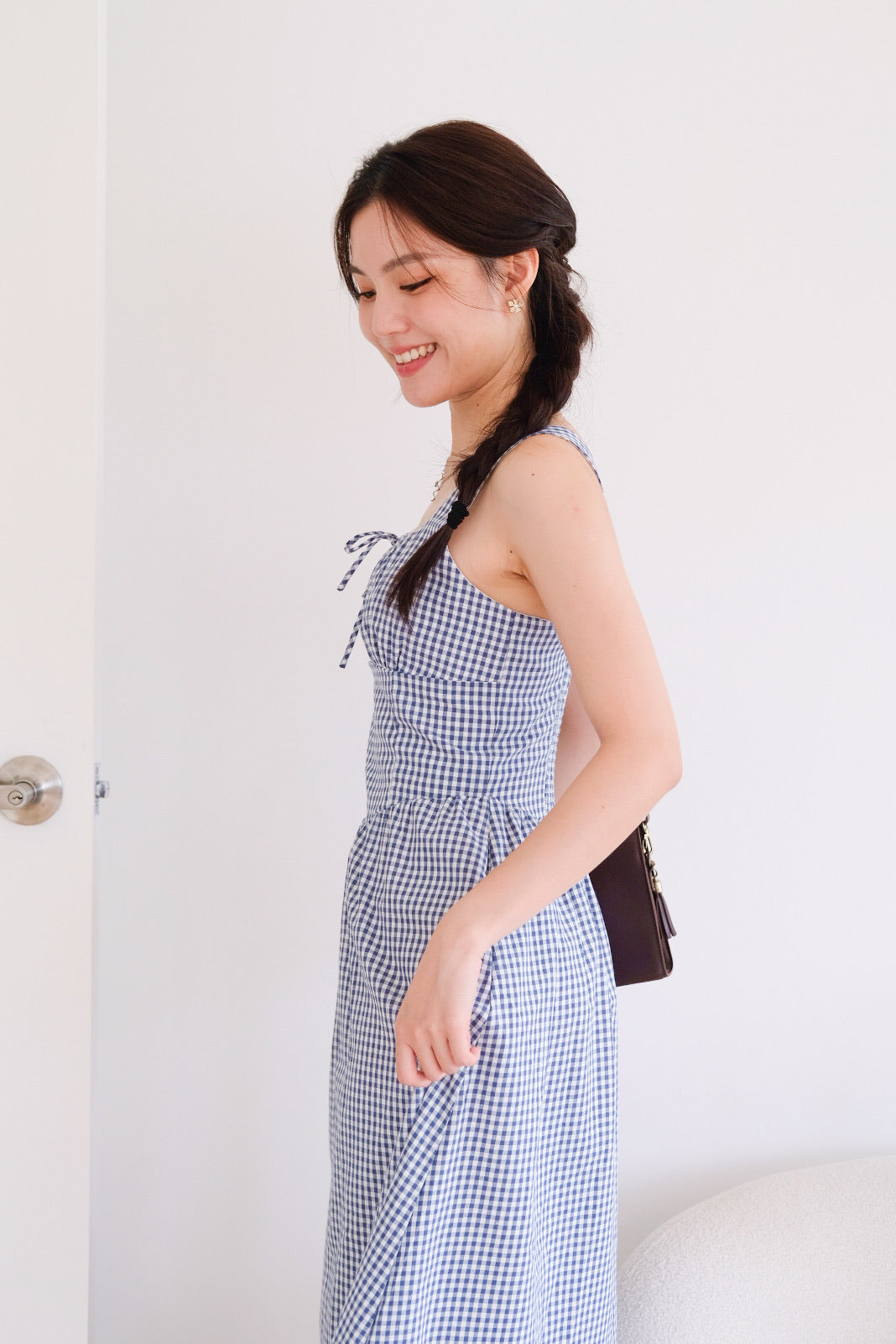 Carmie Thick Waist Midi Dress (Blue Plaid)