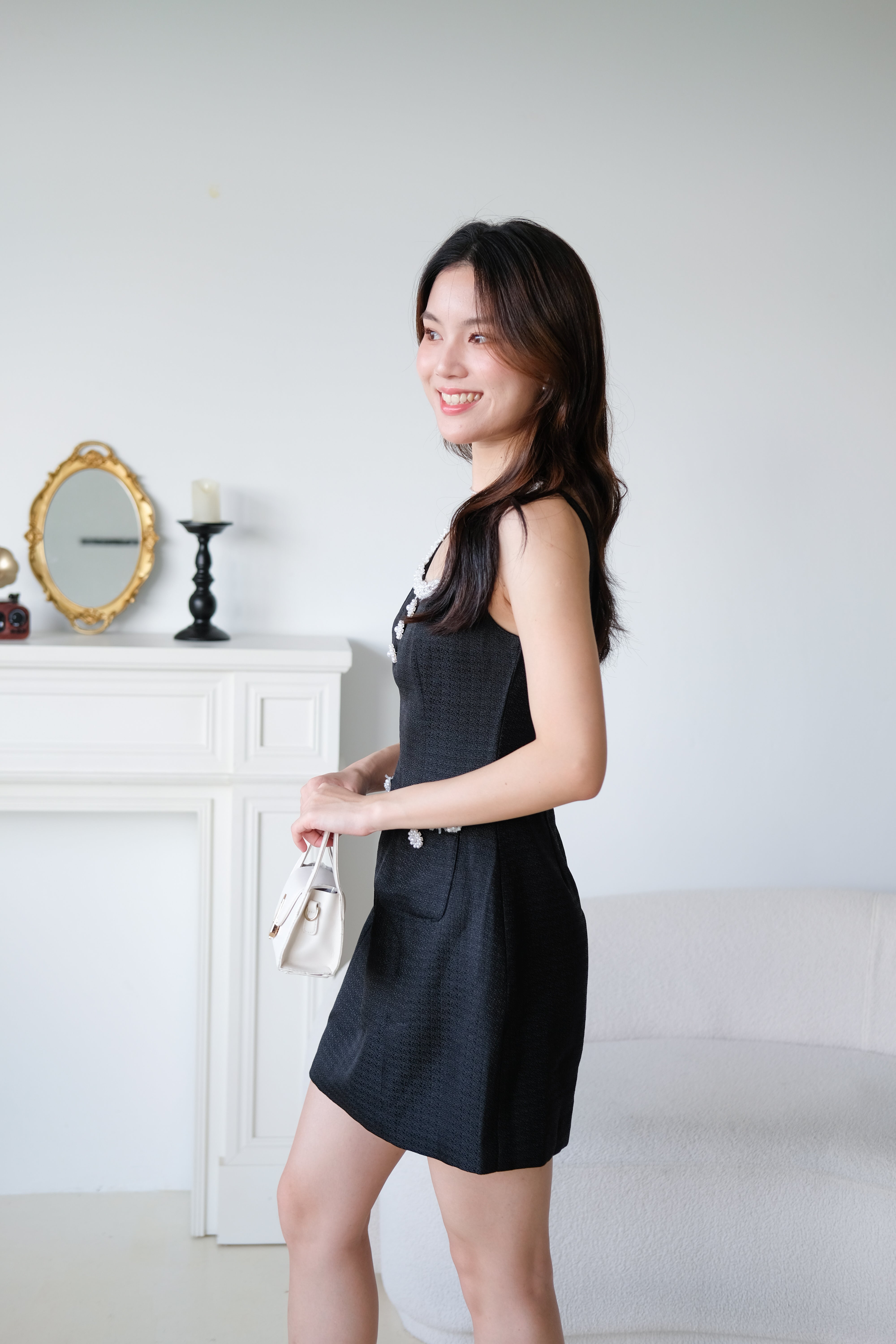 Lenora Tweed Vintage Dress (Black)