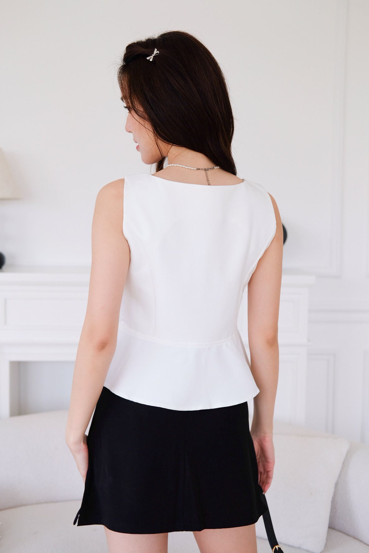 Esther Mini Pleats Flare Top (White)