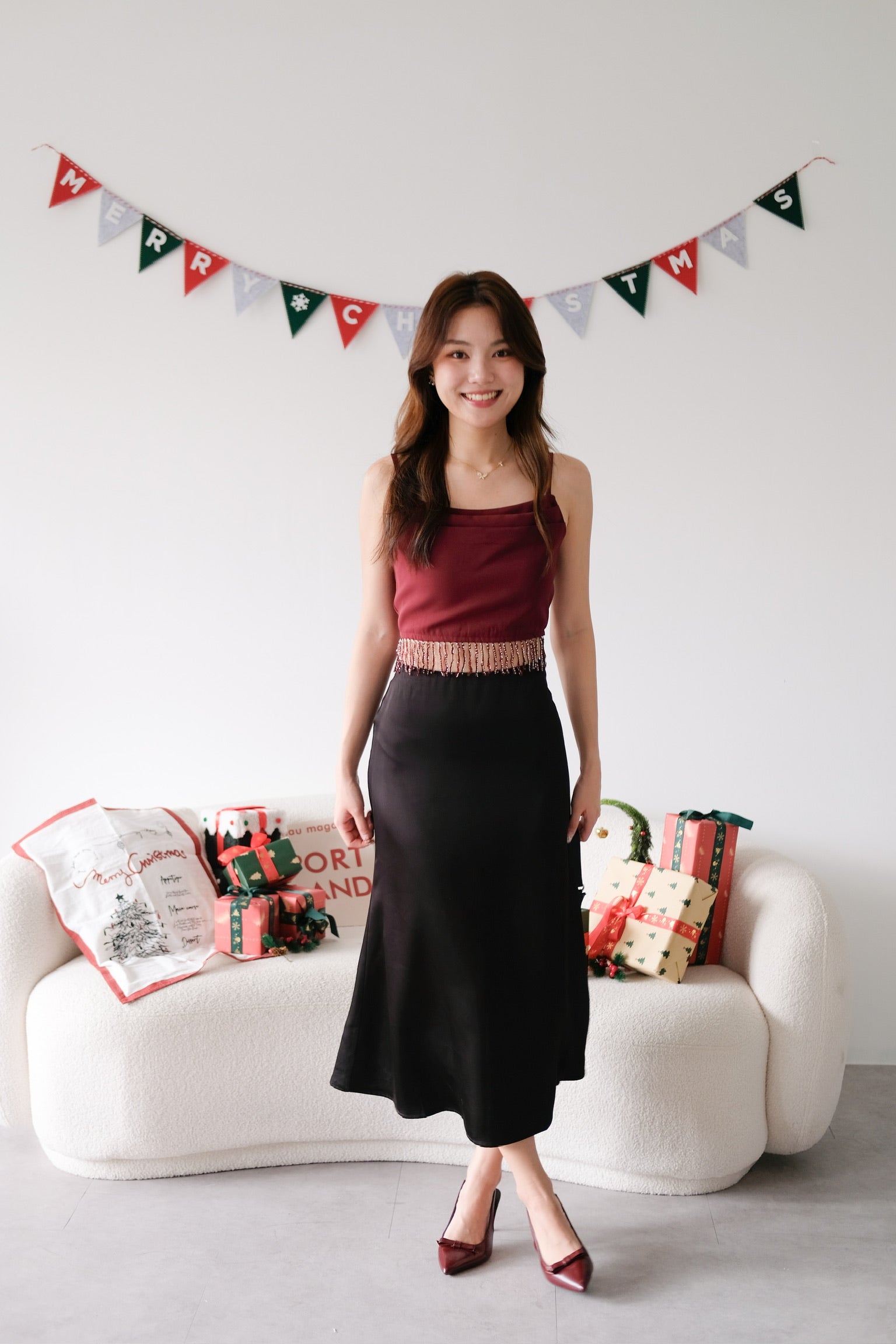 Amaria Embellished Tassel Crop Top (Maroon)