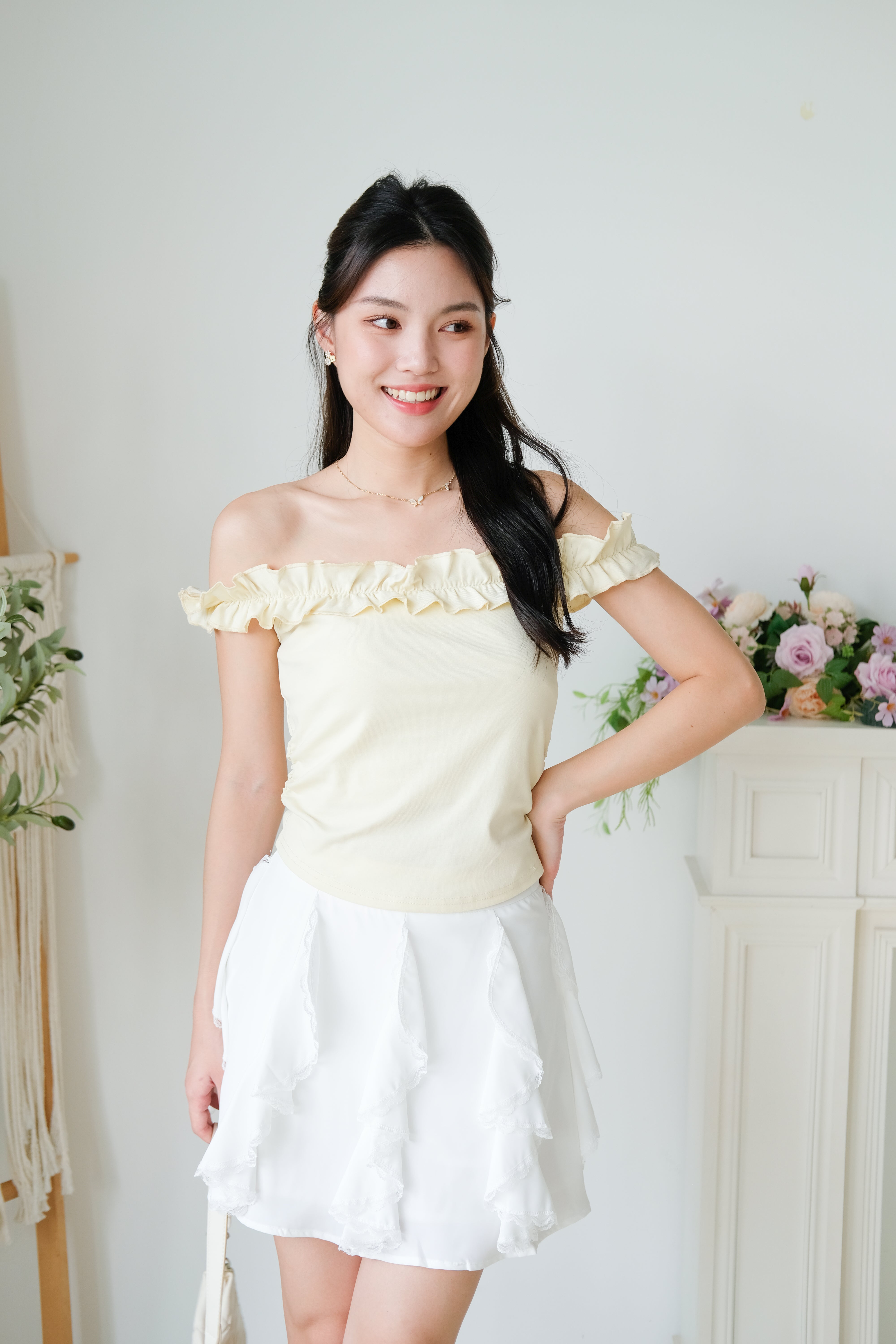 Layla Ruffle Off Shoulder (Butter Yellow)