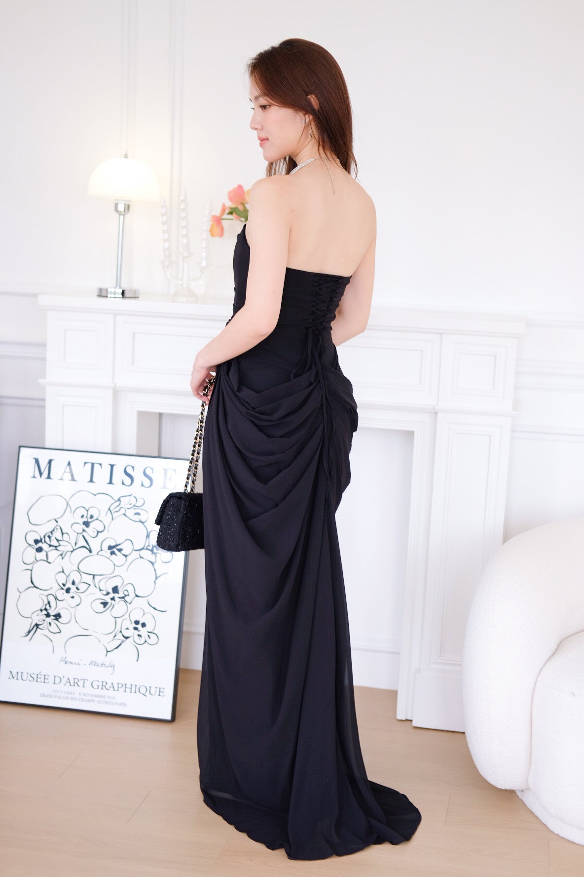 Seraphina Tube Corset Slit Maxi Dress (Black)