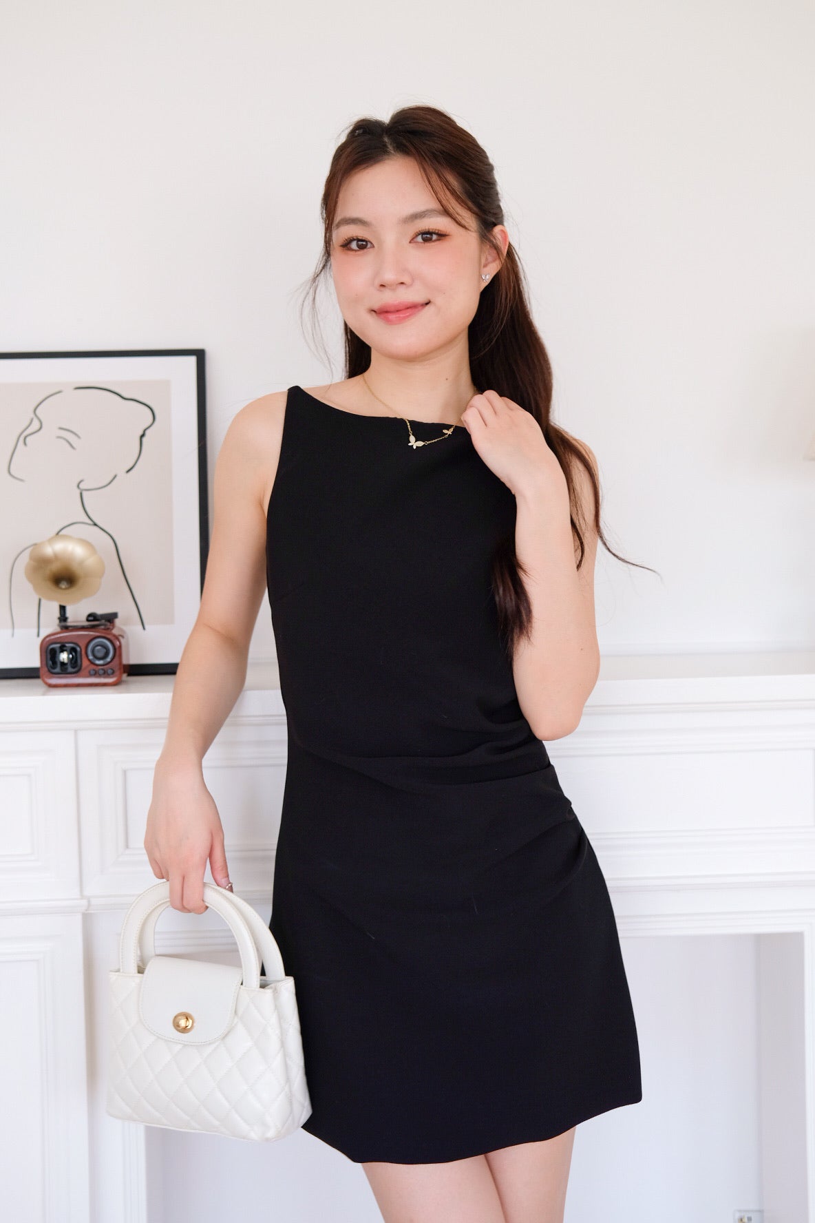 Sylvie Boatneck Fitted Dress (Black)