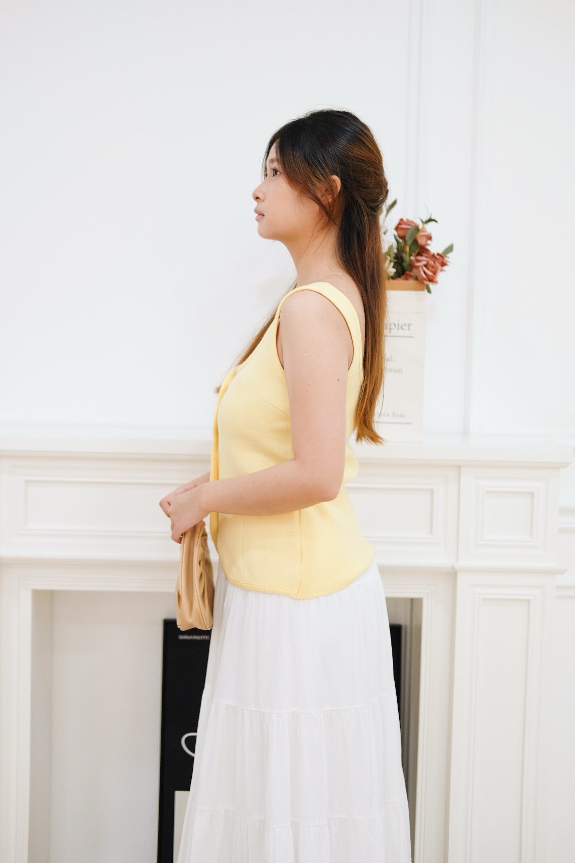Yellow Sleeveless Gold Button Top
