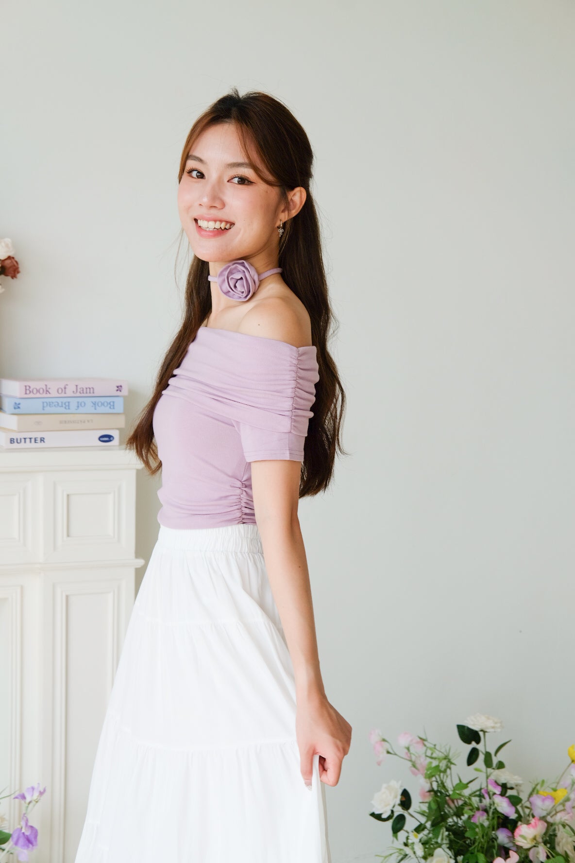 Deena Off Shoulder Stretchy Top (Lilac)
