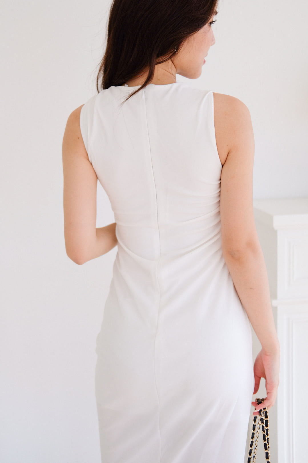 Brianna Ruched Jewel Bodycon Maxi Dress (White)