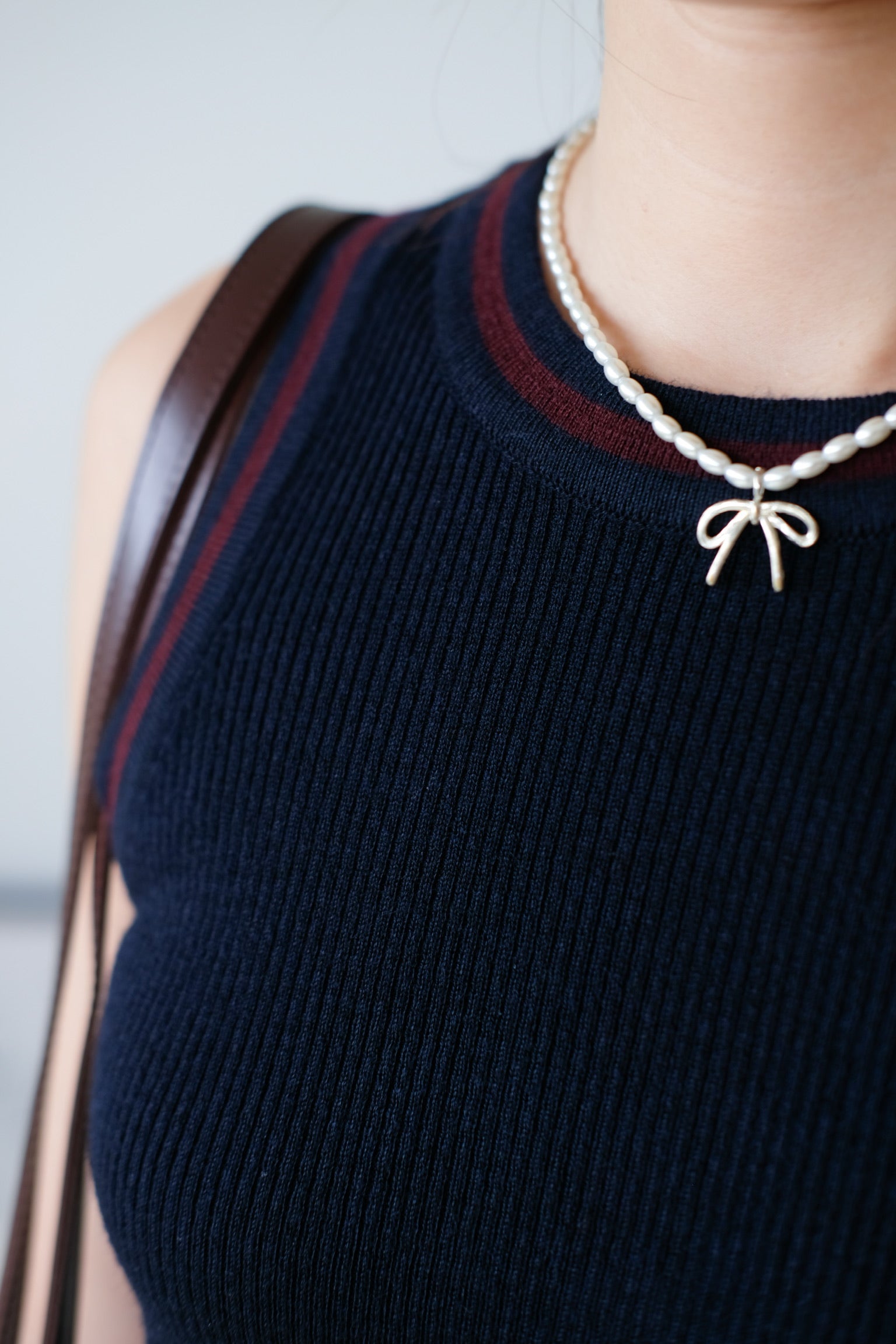 Kyara Contrast Knit Tank Top (Navy Blue)