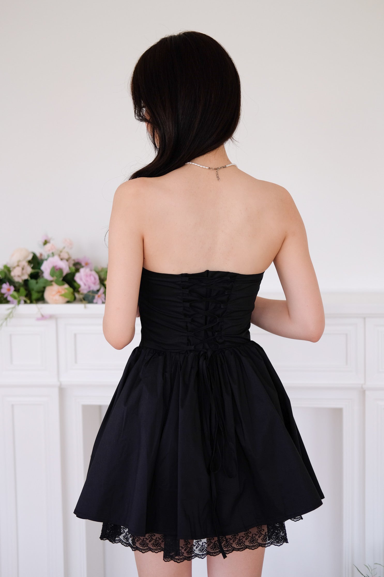 Avaline Lace Corset Tube Dress (Black)