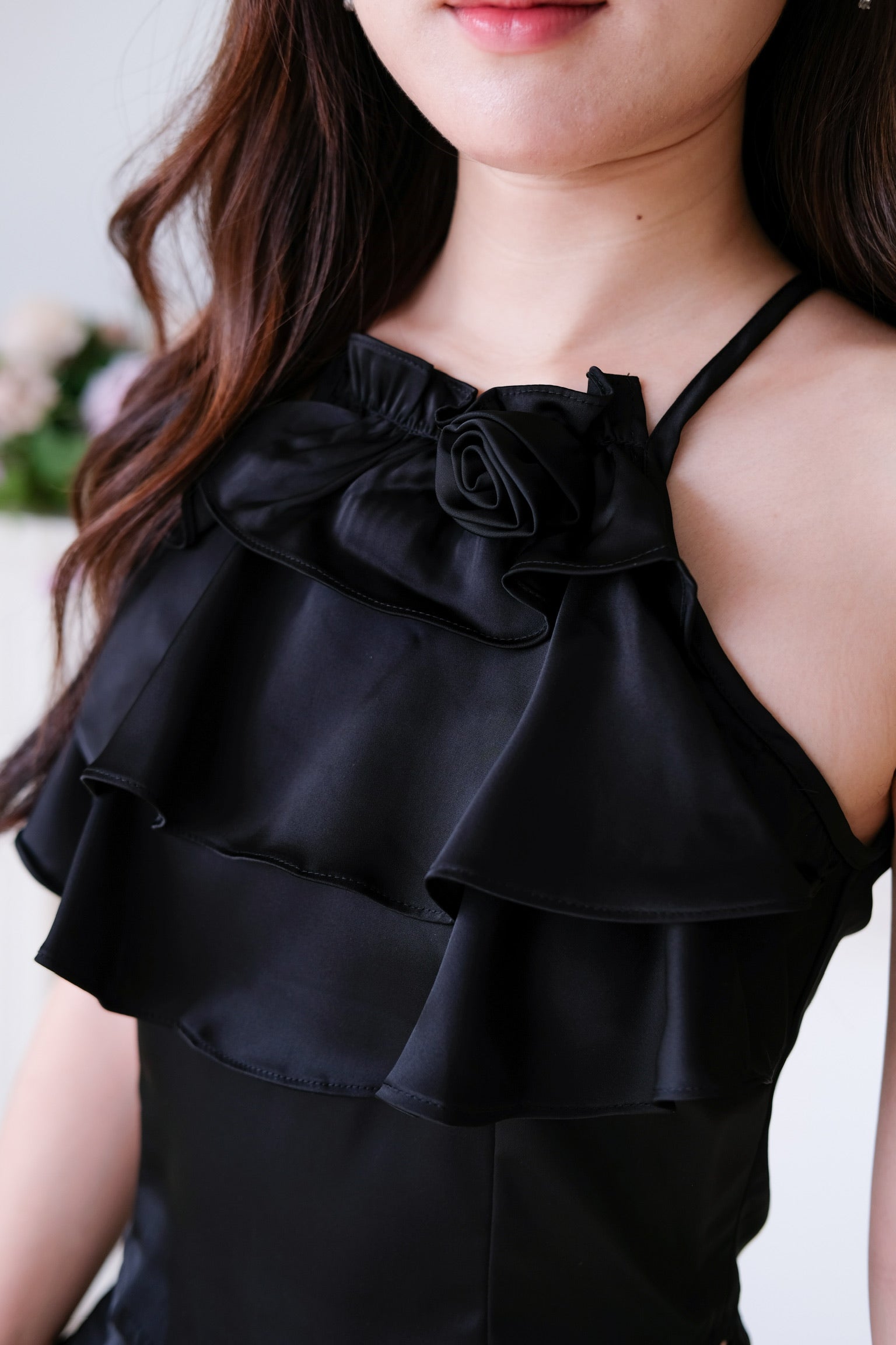 Rosalie Ruffle Tiered Halter Set (Black)