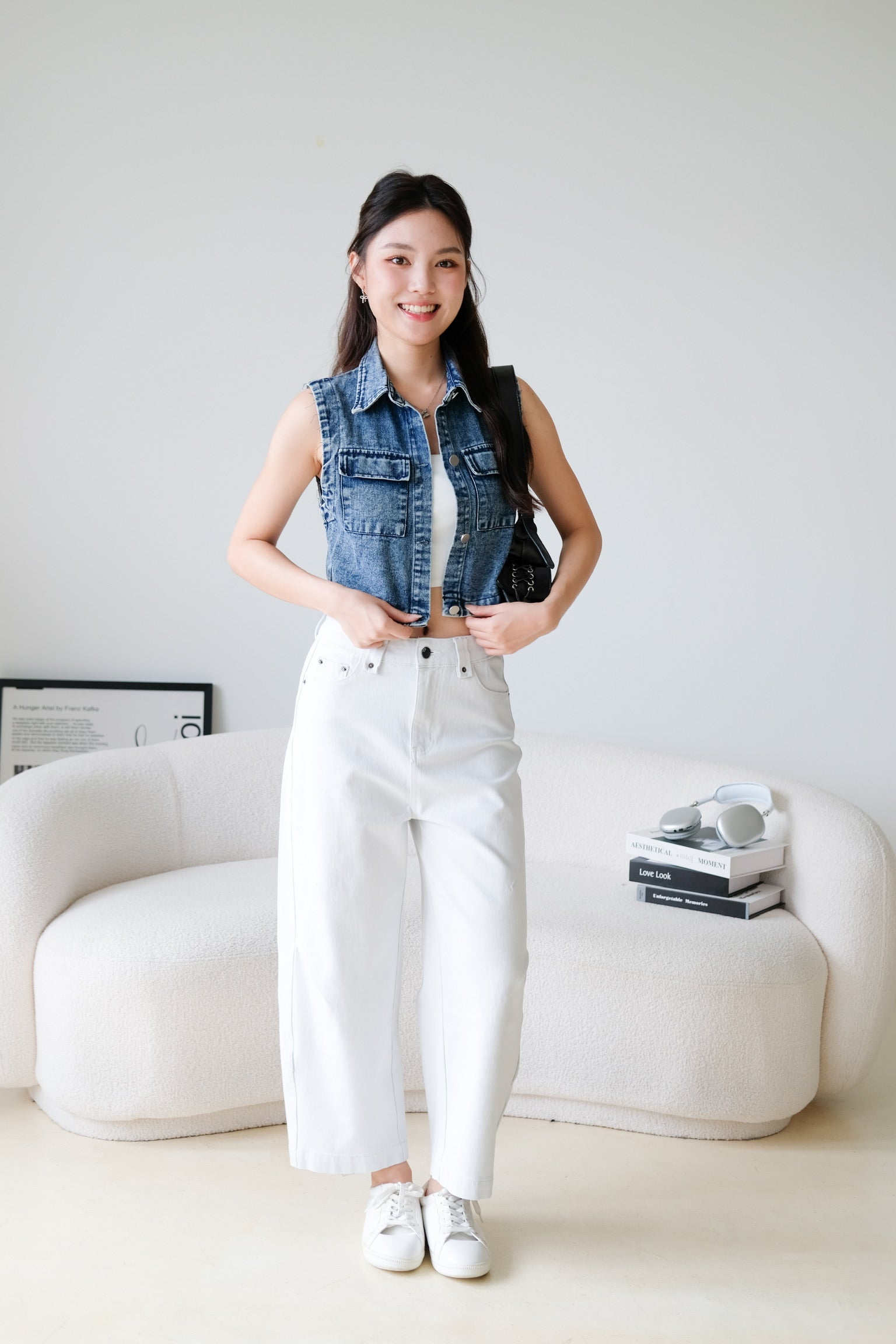 Divine Collared Denim Vest (Acid Blue)