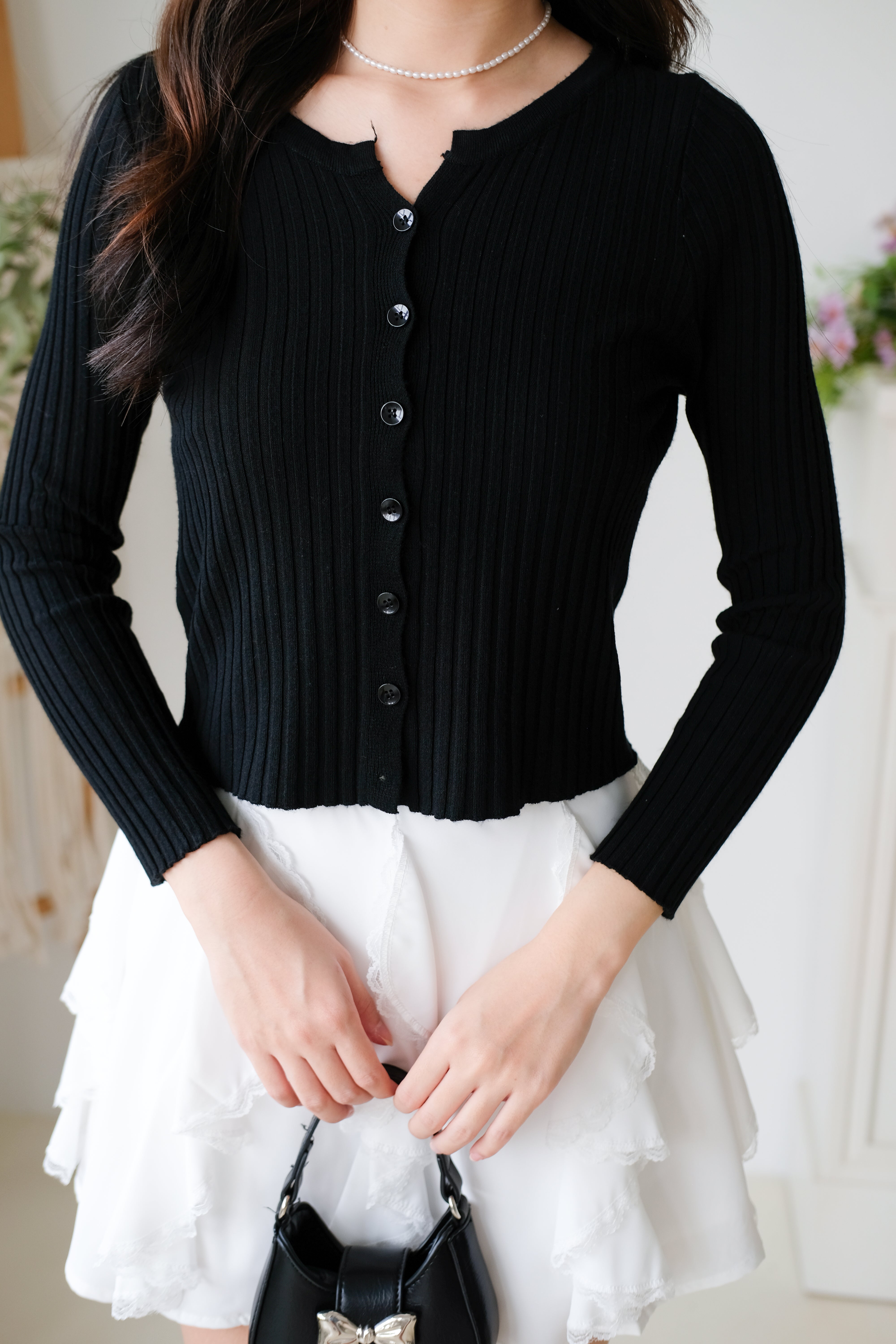 Soft Hour Knit Ribbed Cardigan (Black)