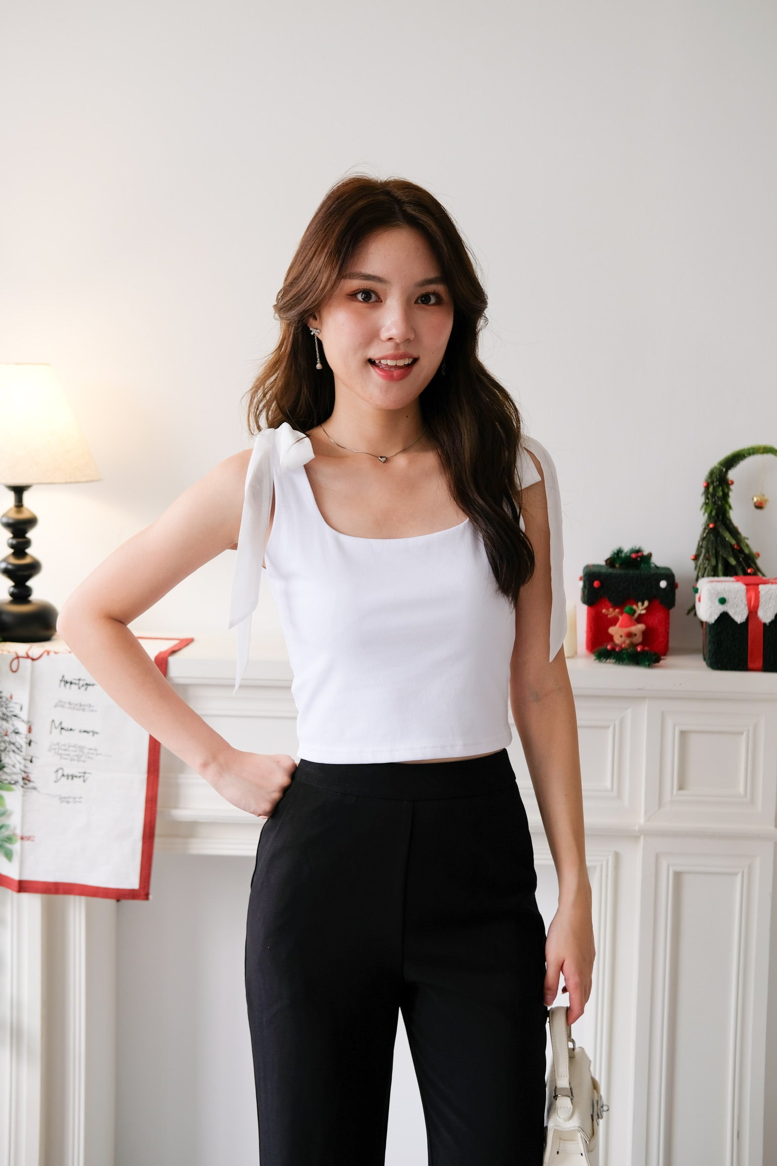 Bridget Self Tie Ribbon Crop Top (White)