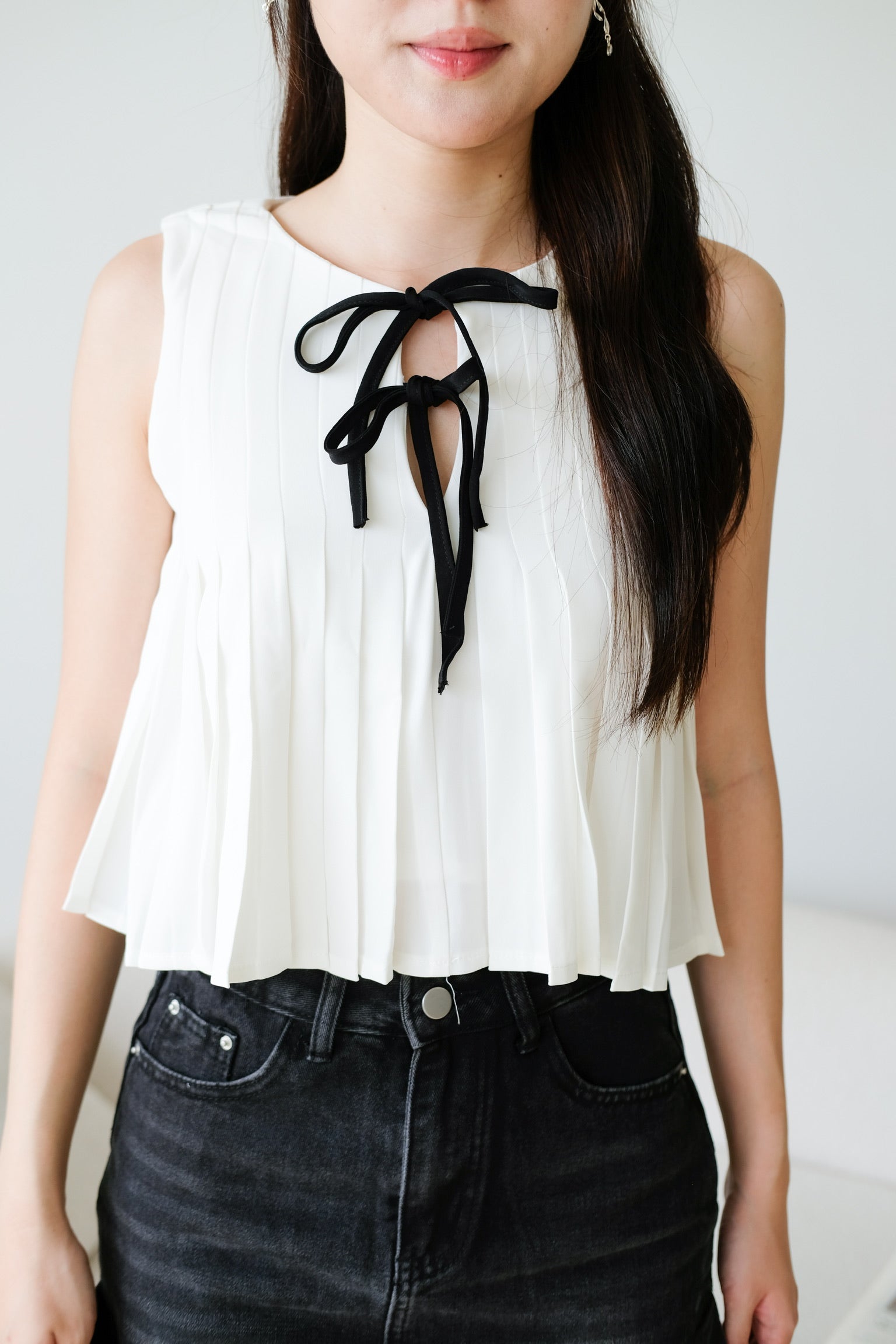 Chantell Pleated Babydoll Top (White)