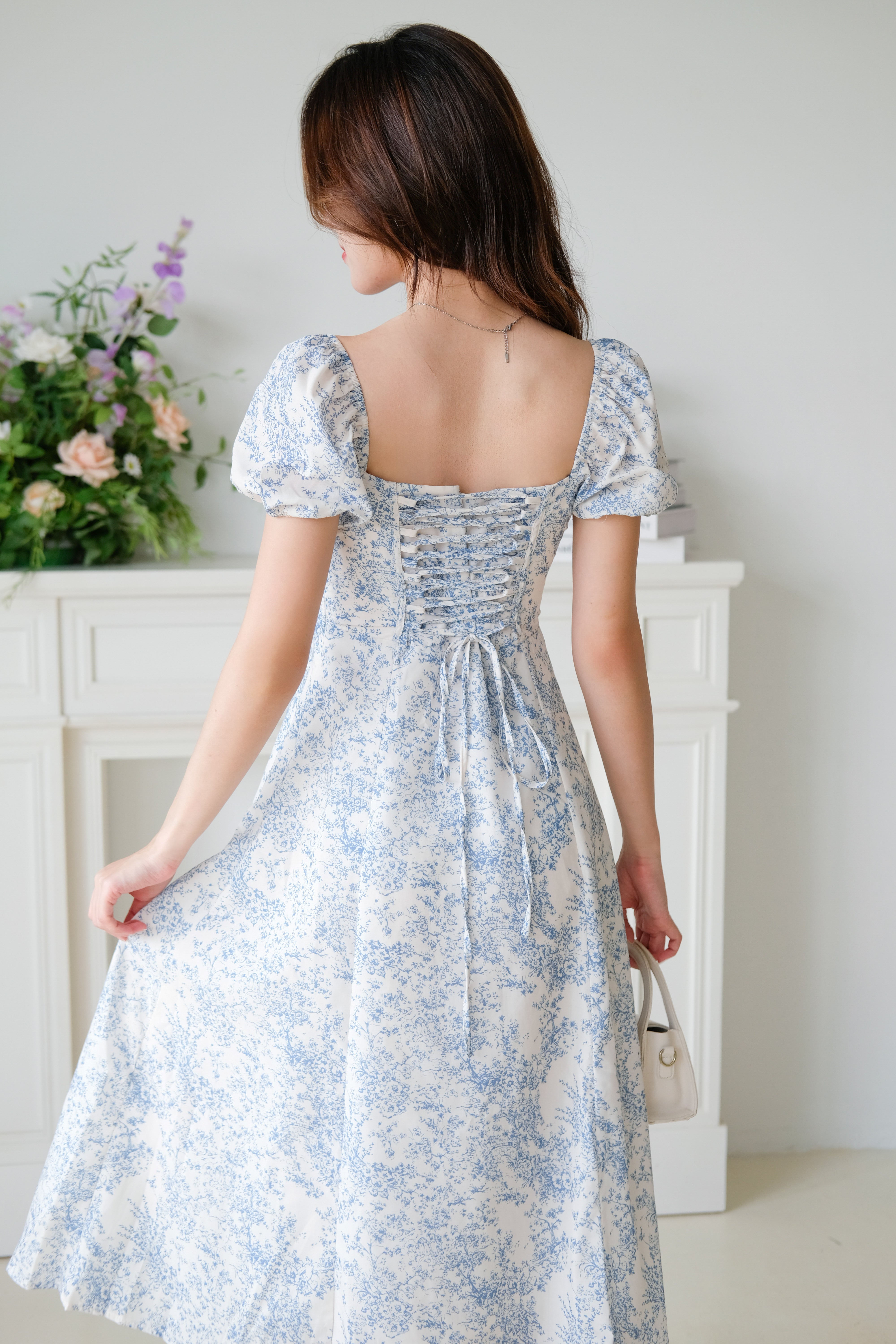 Daphne Ruched Porcelain Maxi Dress (Sky Blue)