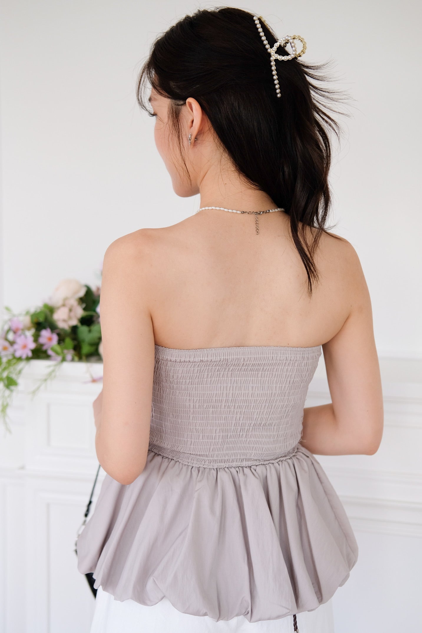 Reiko Peplum Tube Top (Light Grey)