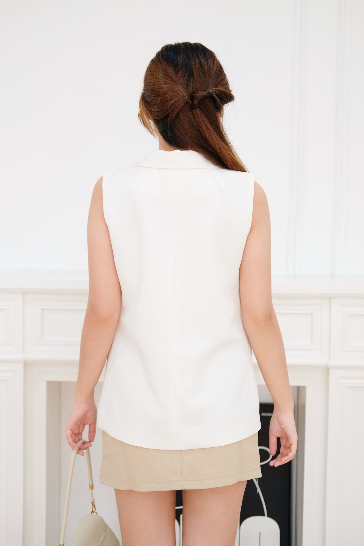 Blazer Vest Button Outerwear (White)