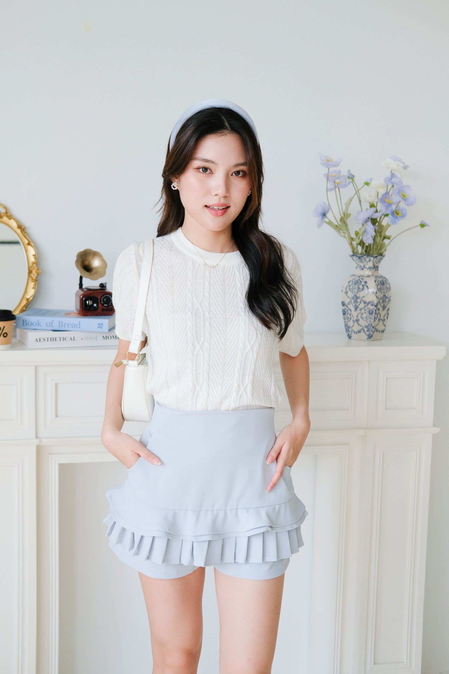 Lyra Ruffle Pleat Skorts (Dusty Blue)