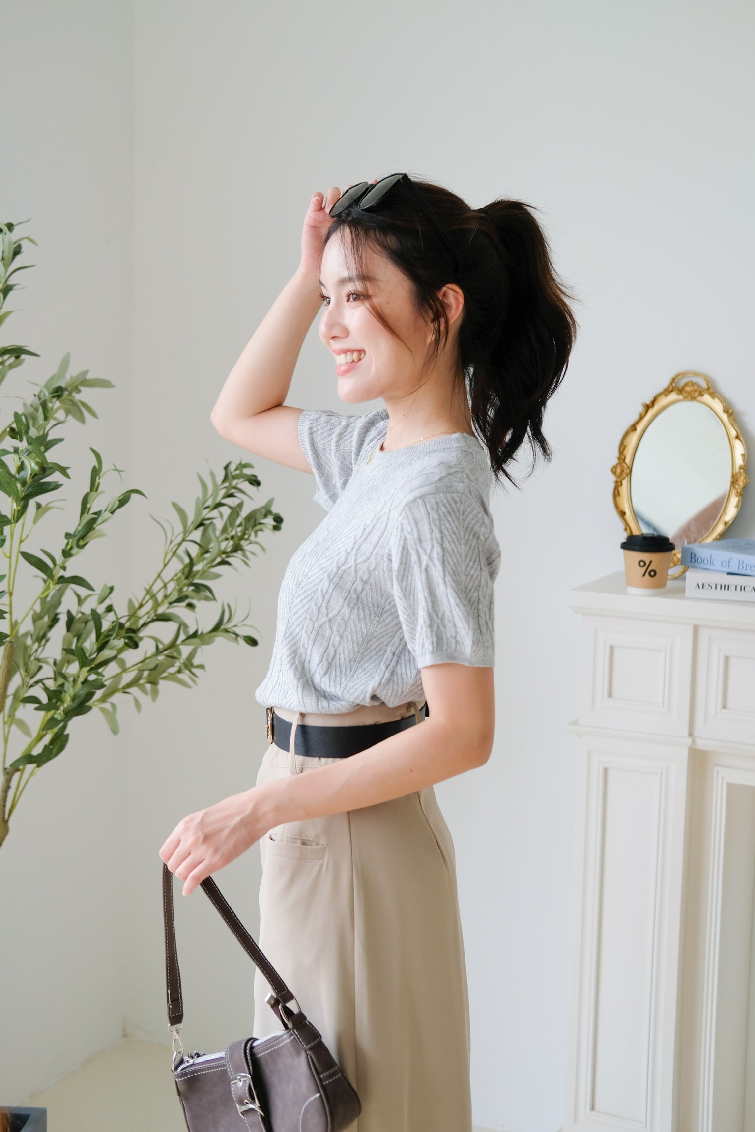 Carey Knit Tee (Light Grey)