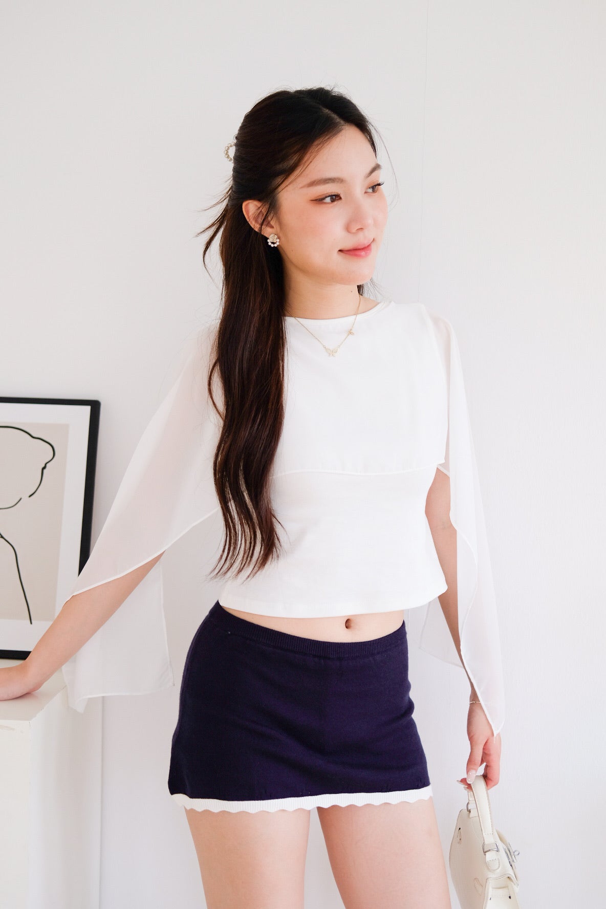 Sydney Scalloped Pointelle Low Waist Skorts (Navy Blue)