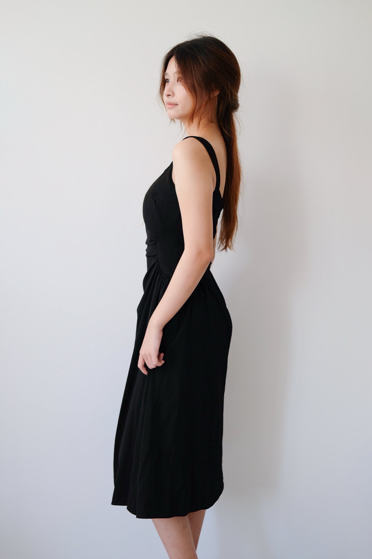 Black Ruched Midi Dress