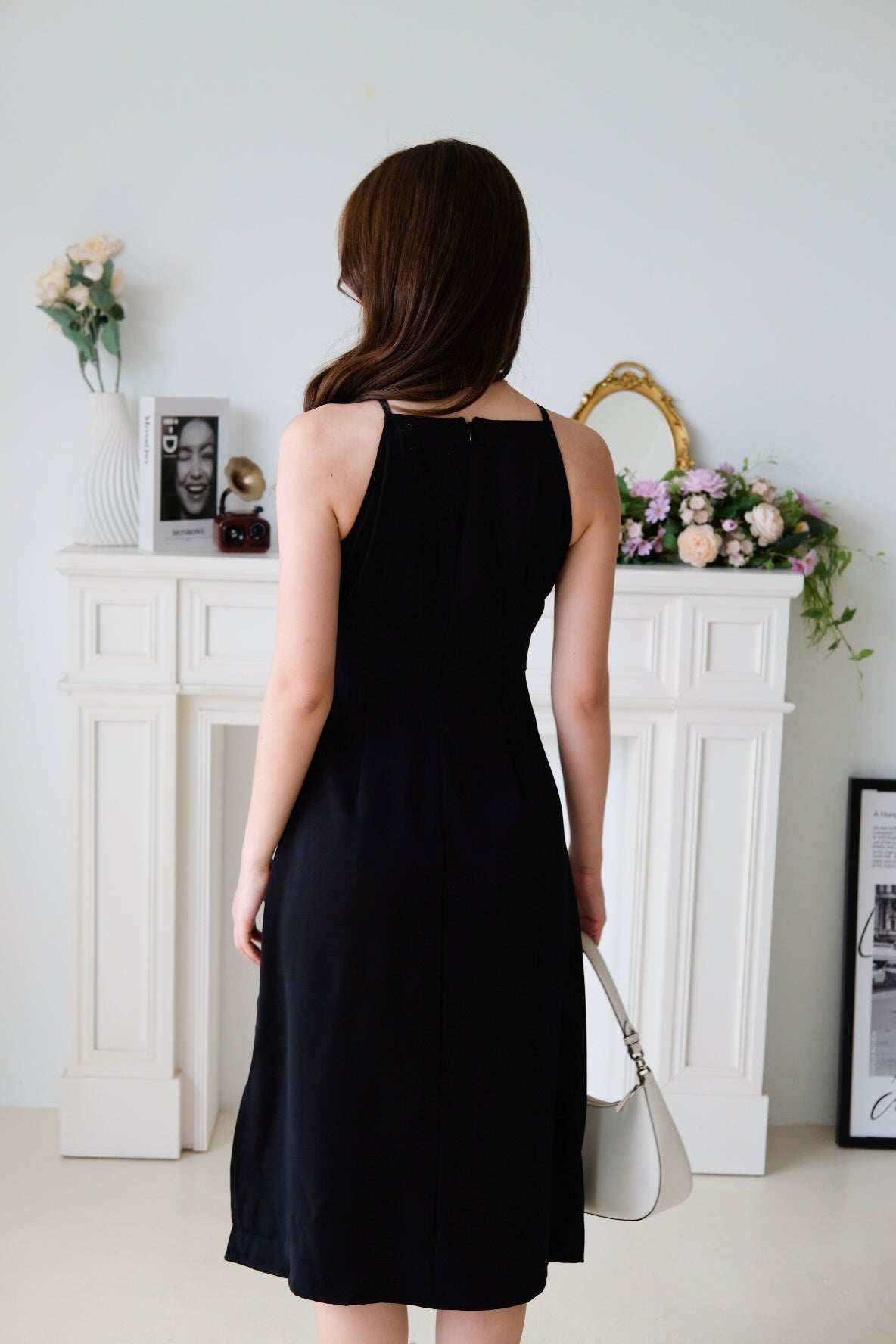 Canice Halter Side Slit Midi Dress (Black)