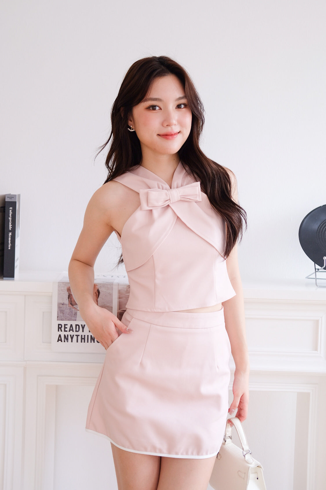 Carmela Bow Halter Set (Nude Pink)