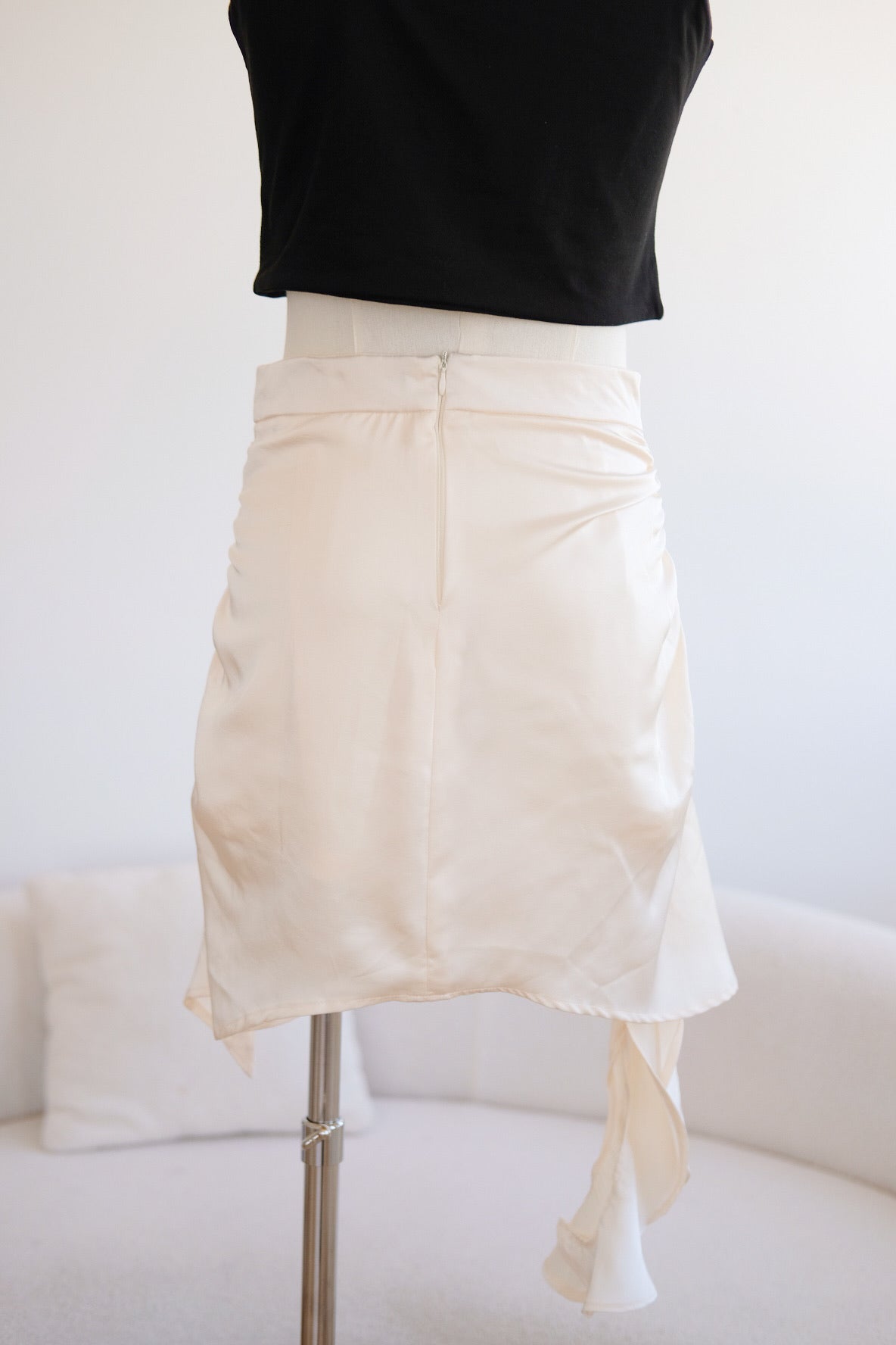 Champagne Satin Ruched Ruffle Skirt