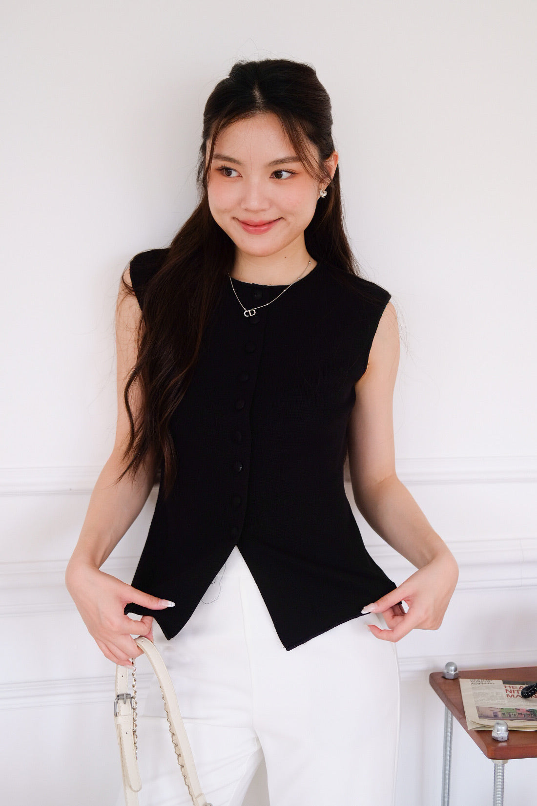 Alden Button Knit Tank Top (Black)